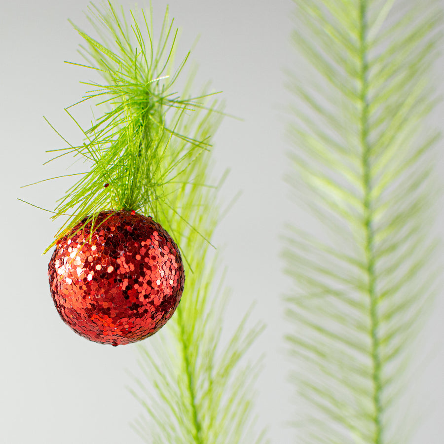 30" Christmas Green Monster Pine & Ball Ornament Spray Lifestyle Photo