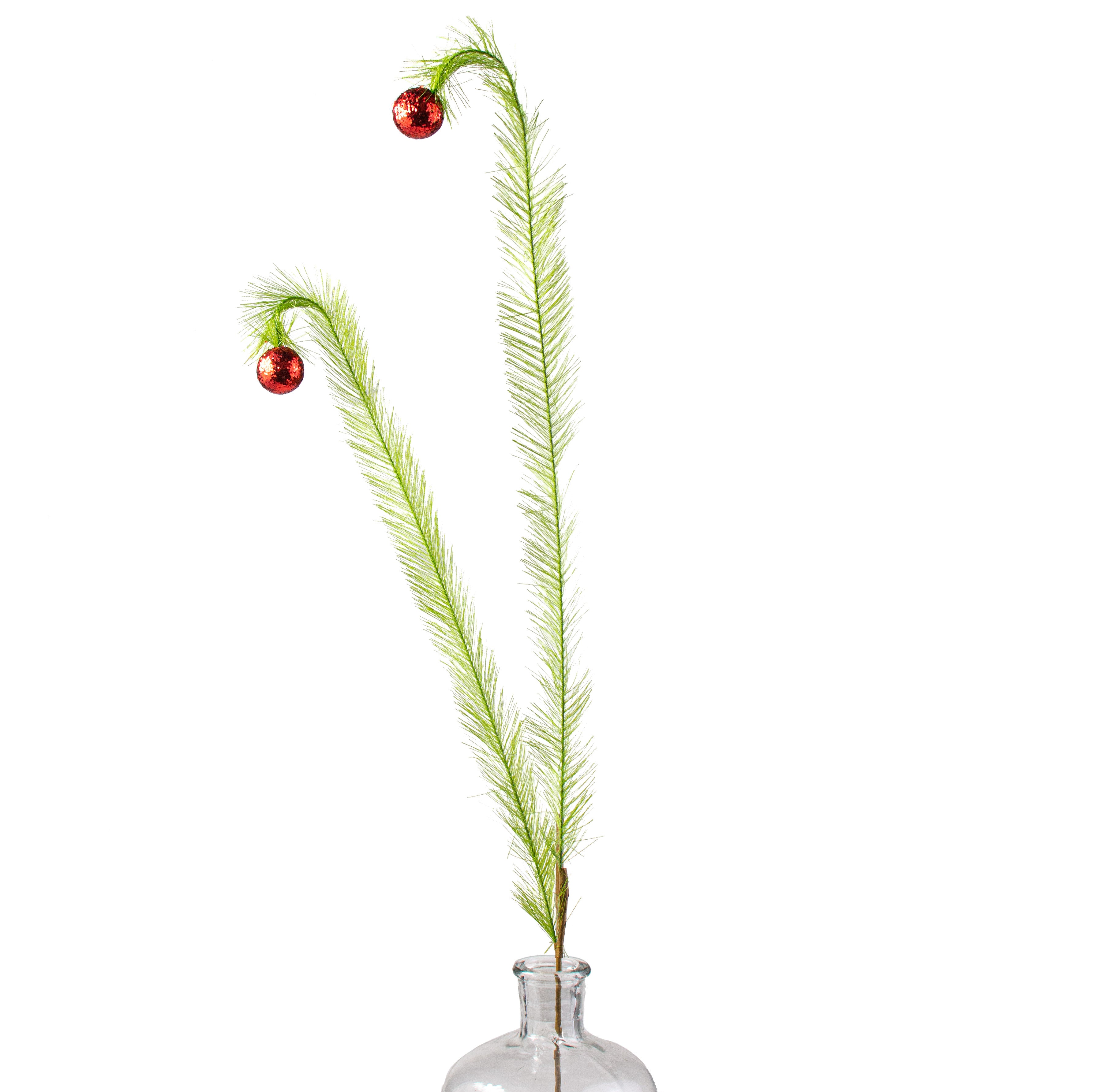 30" Christmas Green Monster Pine & Ball Ornament Spray Item Number: 85507RDGN