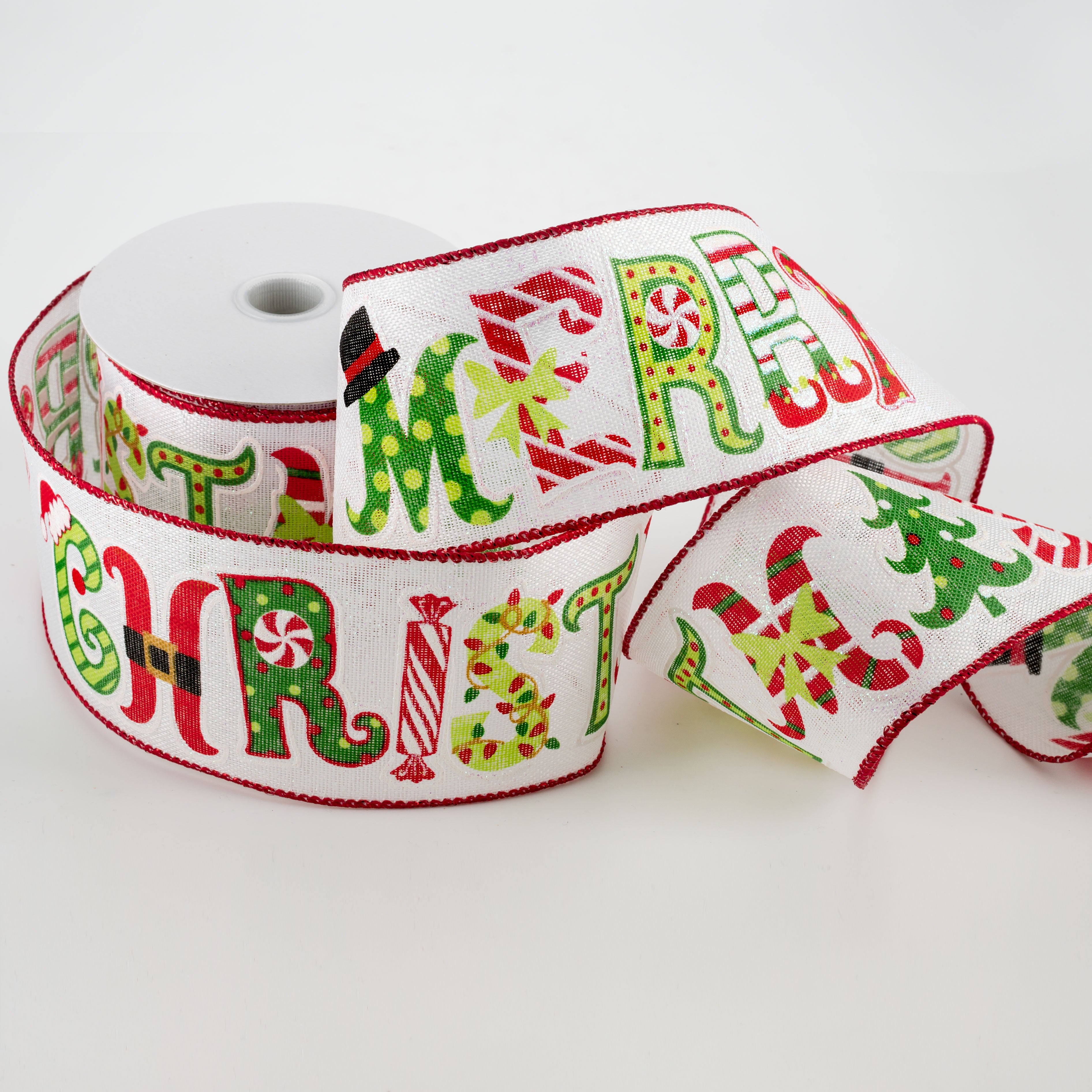 2.5" Christmas Letters Ribbon: Iridescent White (10 Yards) Lifestyle Photo
