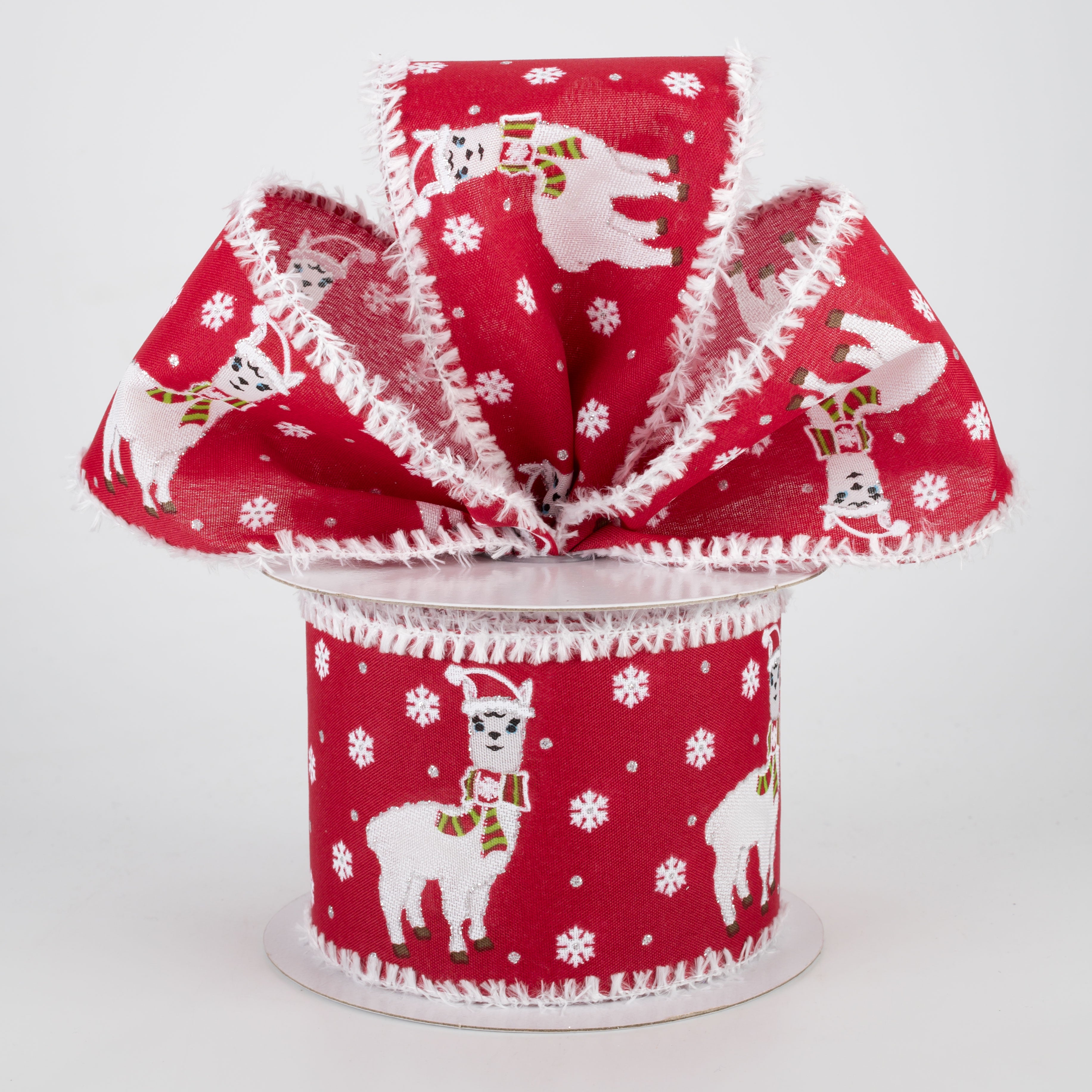 2.5" Christmas Llama Snow Edge Ribbon: Red (10 Yards) Lifestyle Photo