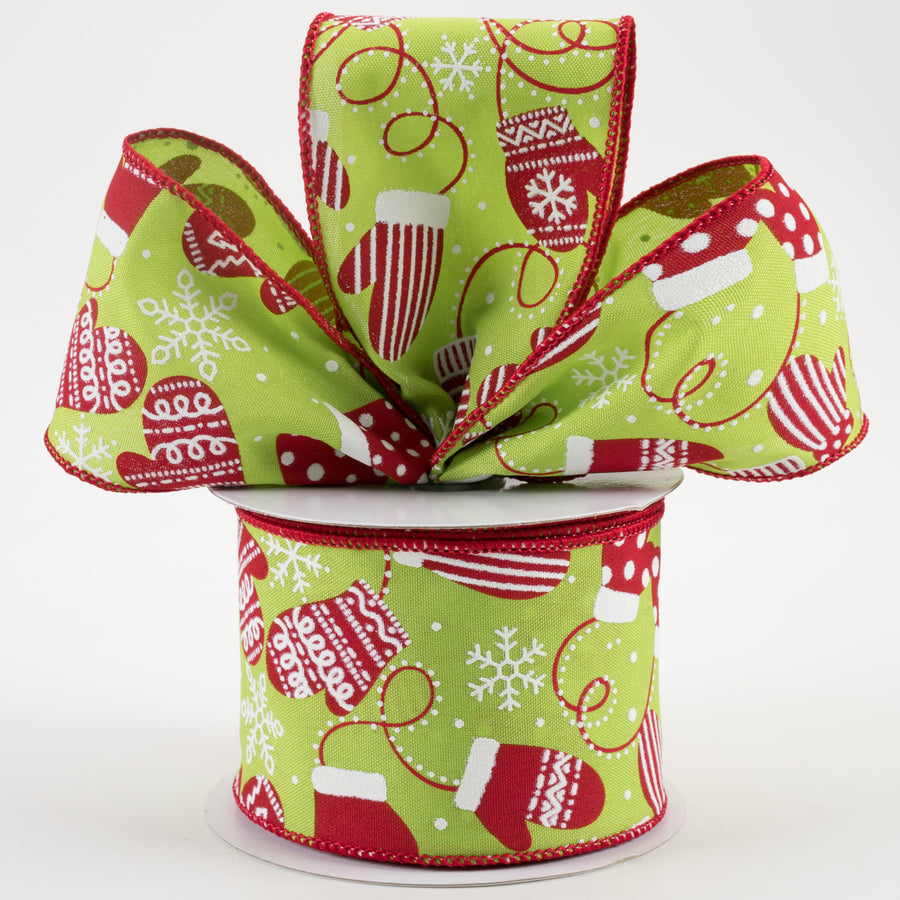 2.5" Christmas Mittens Ribbon: Lime & Red (10 Yards) Lifestyle Photo