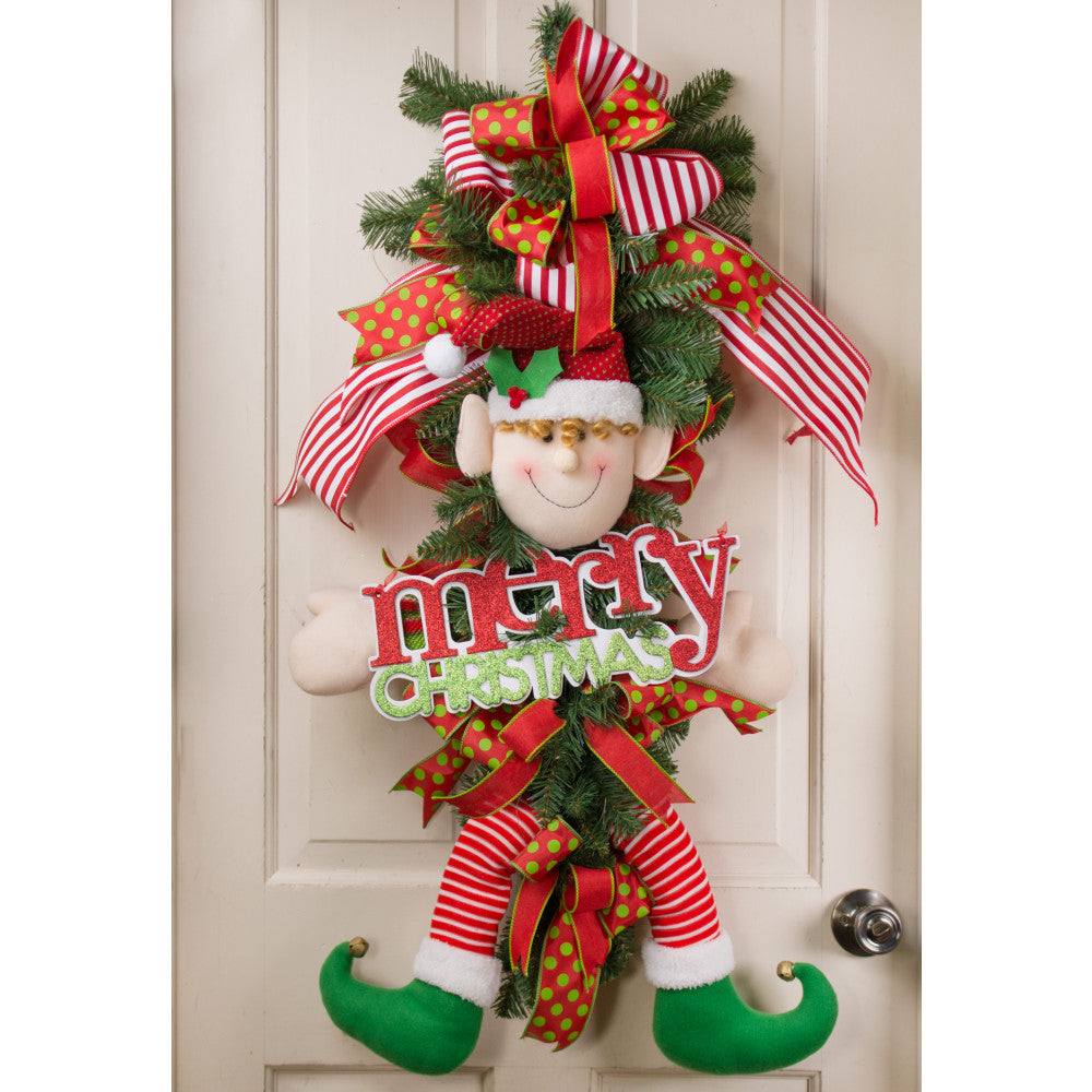 Christmas Plush Elf Wreath Accent Lifestyle Photo