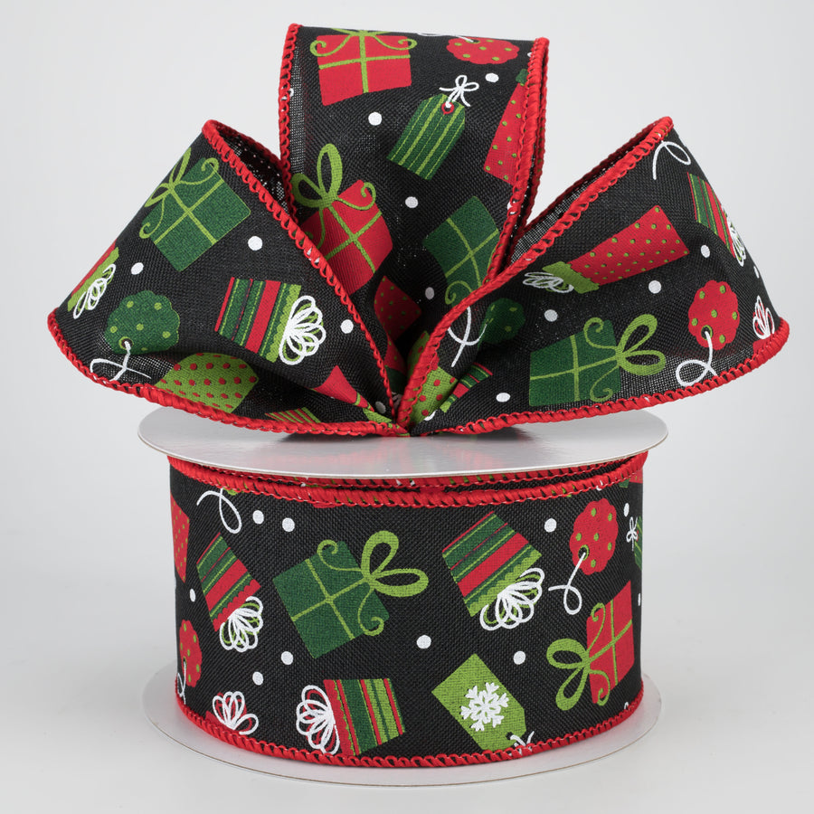 2.5" Christmas Presents Ribbon: Black (10 Yards) Lifestyle Photo