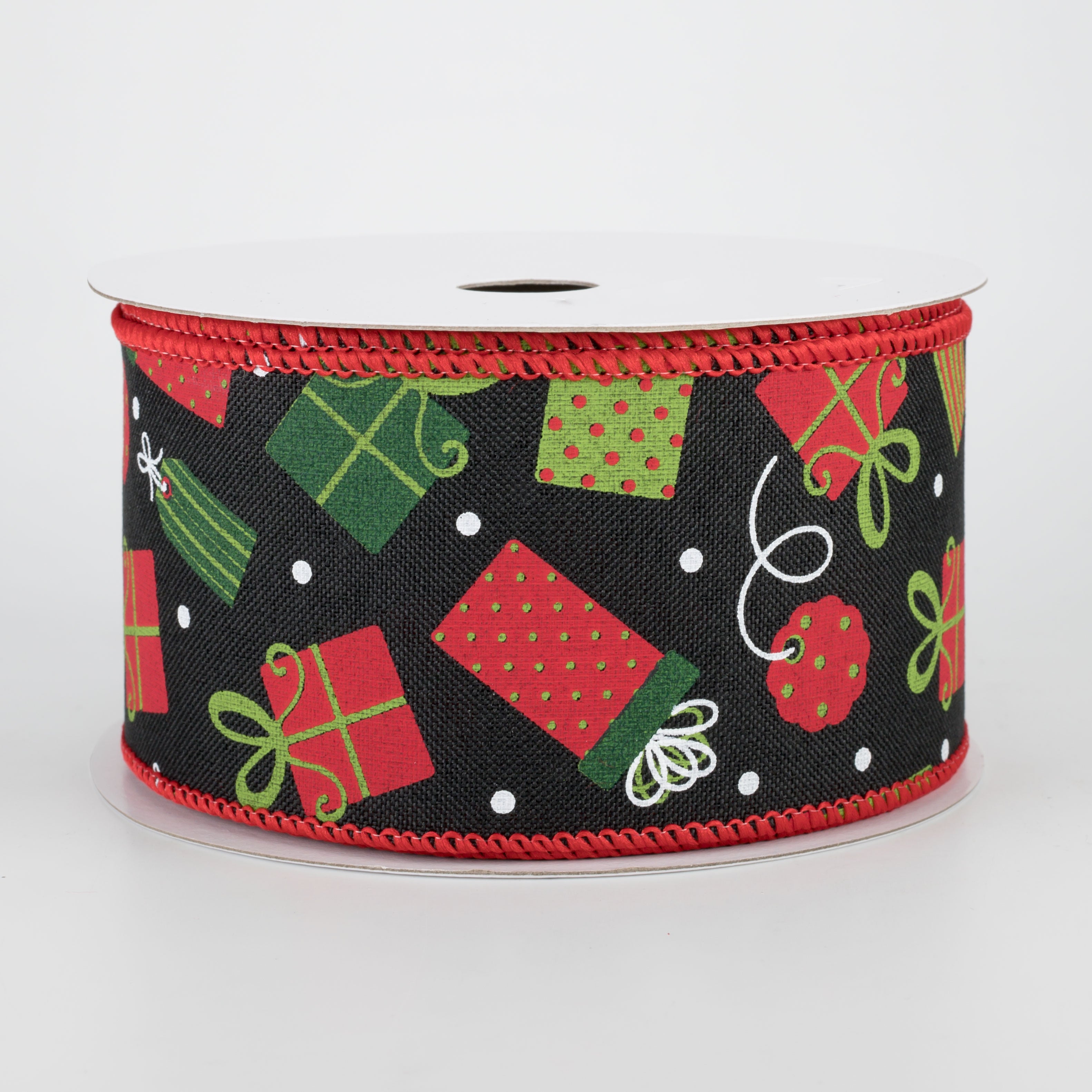 2.5" Christmas Presents Ribbon: Black (10 Yards)