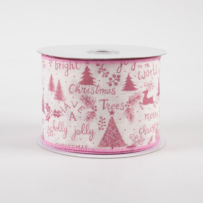 2.5" Christmas Script Icons Canvas Ribbon: Ivory & Mauve (10 Yards) Item Number: 78243-40-26