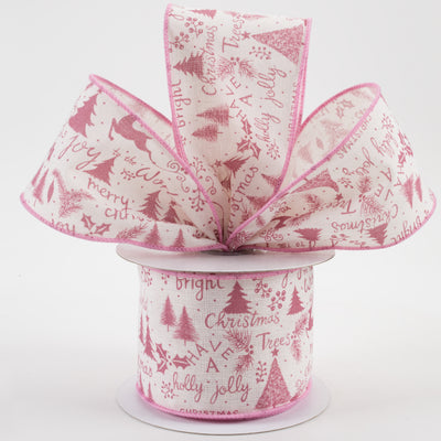 2.5" Christmas Script Icons Canvas Ribbon: Ivory & Mauve (10 Yards) Lifestyle Photo