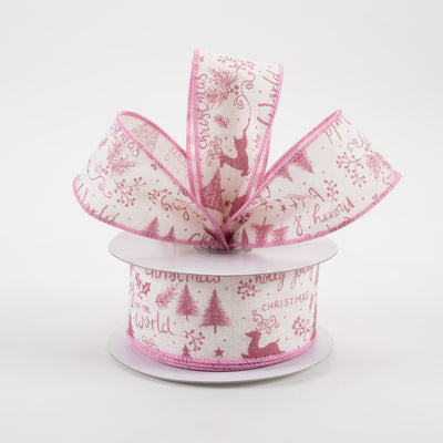 1.5" Christmas Script Icons Canvas Ribbon: Ivory & Mauve (10 Yards) Lifestyle Photo