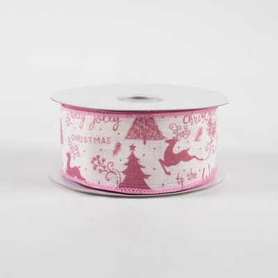 1.5" Christmas Script Icons Canvas Ribbon: Ivory & Mauve (10 Yards) Item Number: 78243-09-26