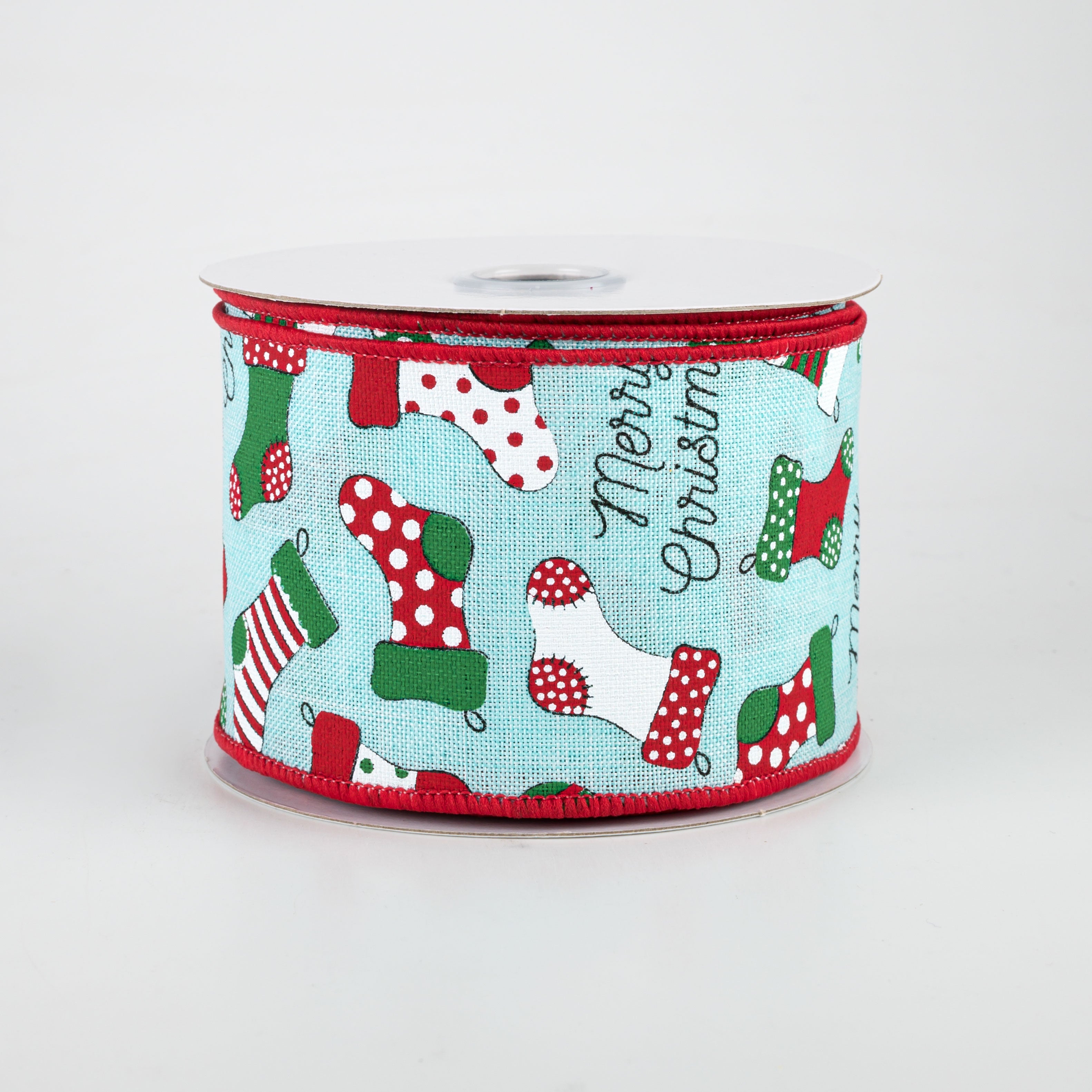 2.5" Christmas Stockings Ribbon: Ice Blue (10 Yards)