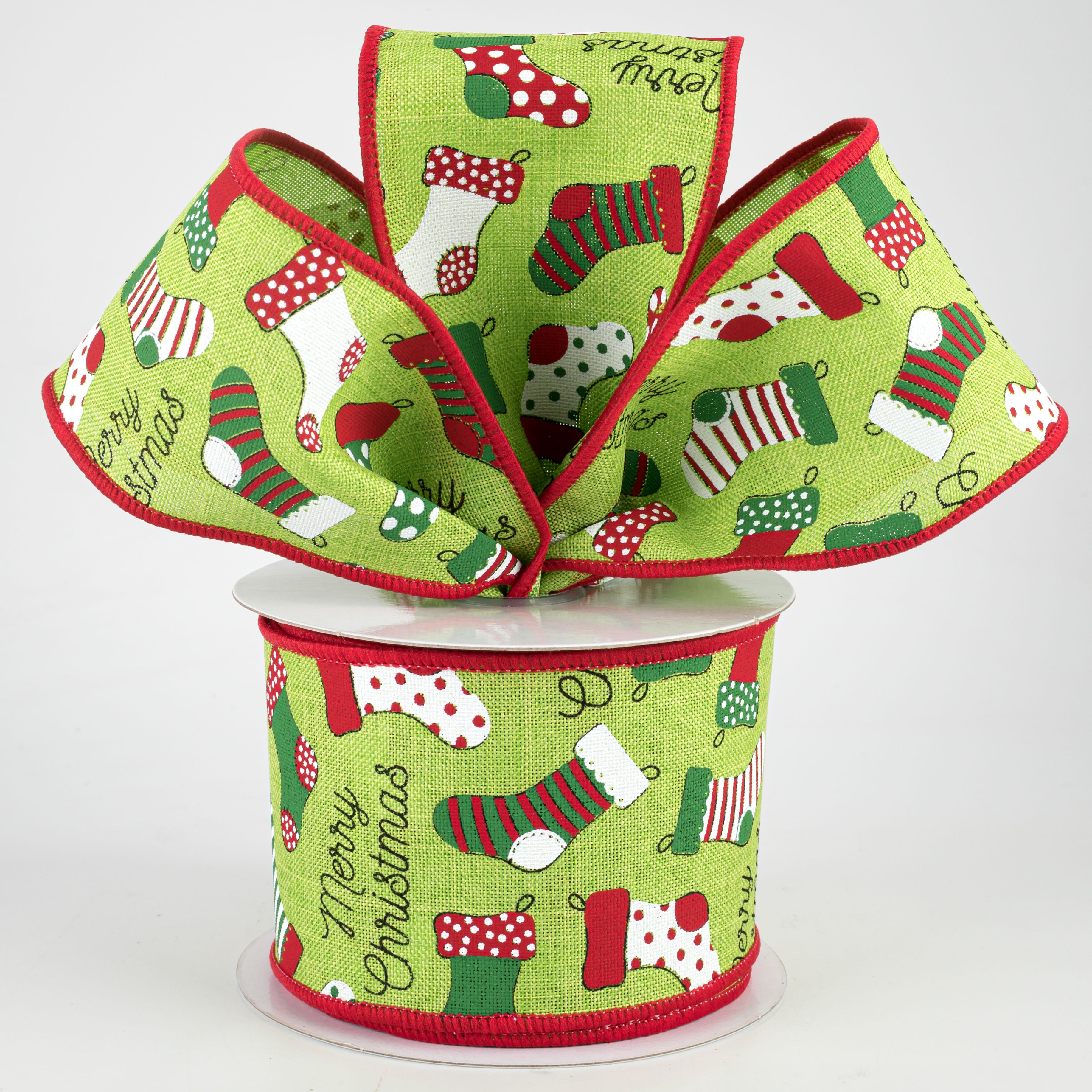 2.5" Christmas Stockings Ribbon: Lime (10 Yards) Lifestyle Photo