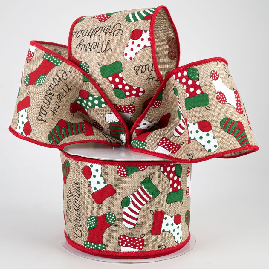 2.5" Christmas Stockings Ribbon: Natural (10 Yards) Lifestyle Photo