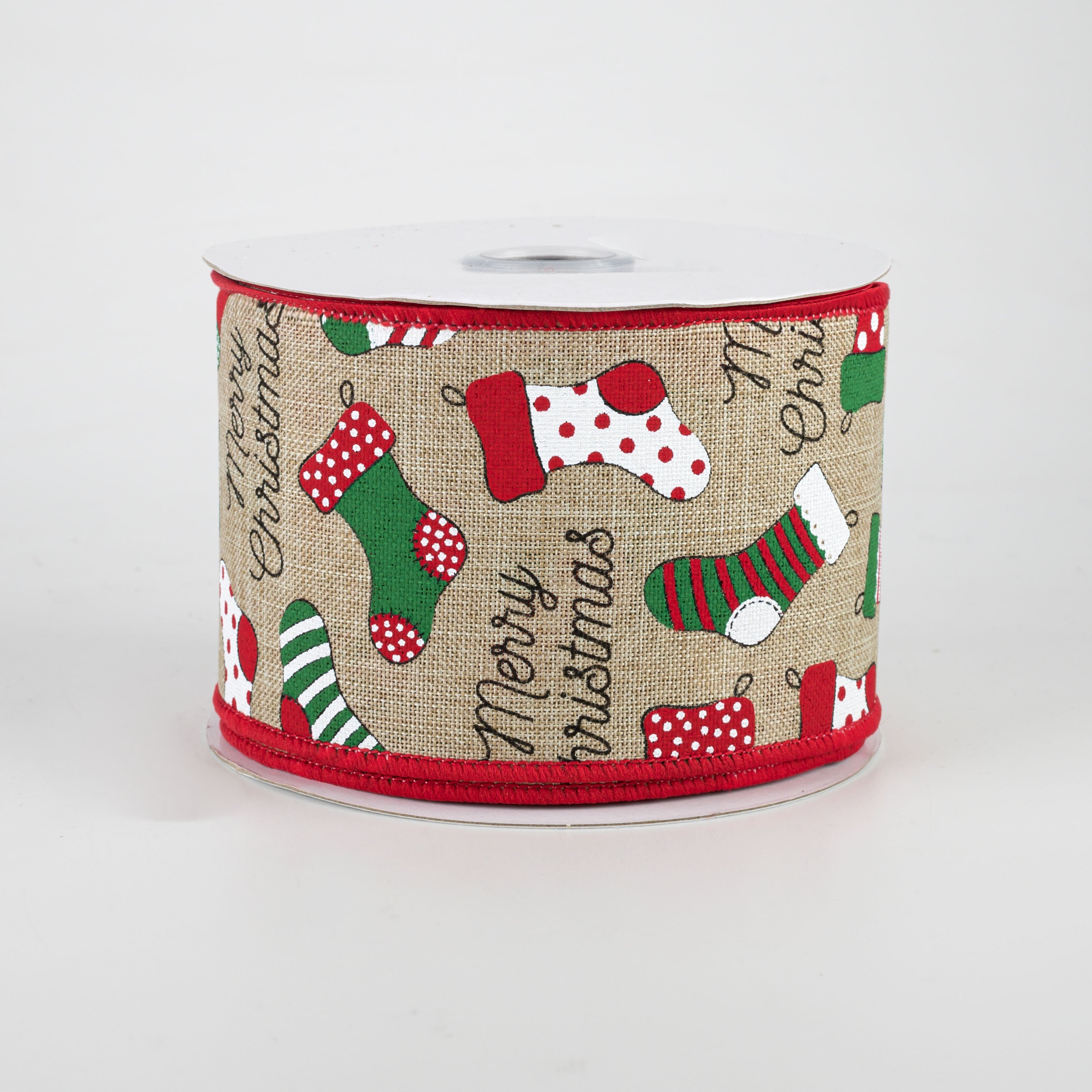 2.5" Christmas Stockings Ribbon: Natural (10 Yards)