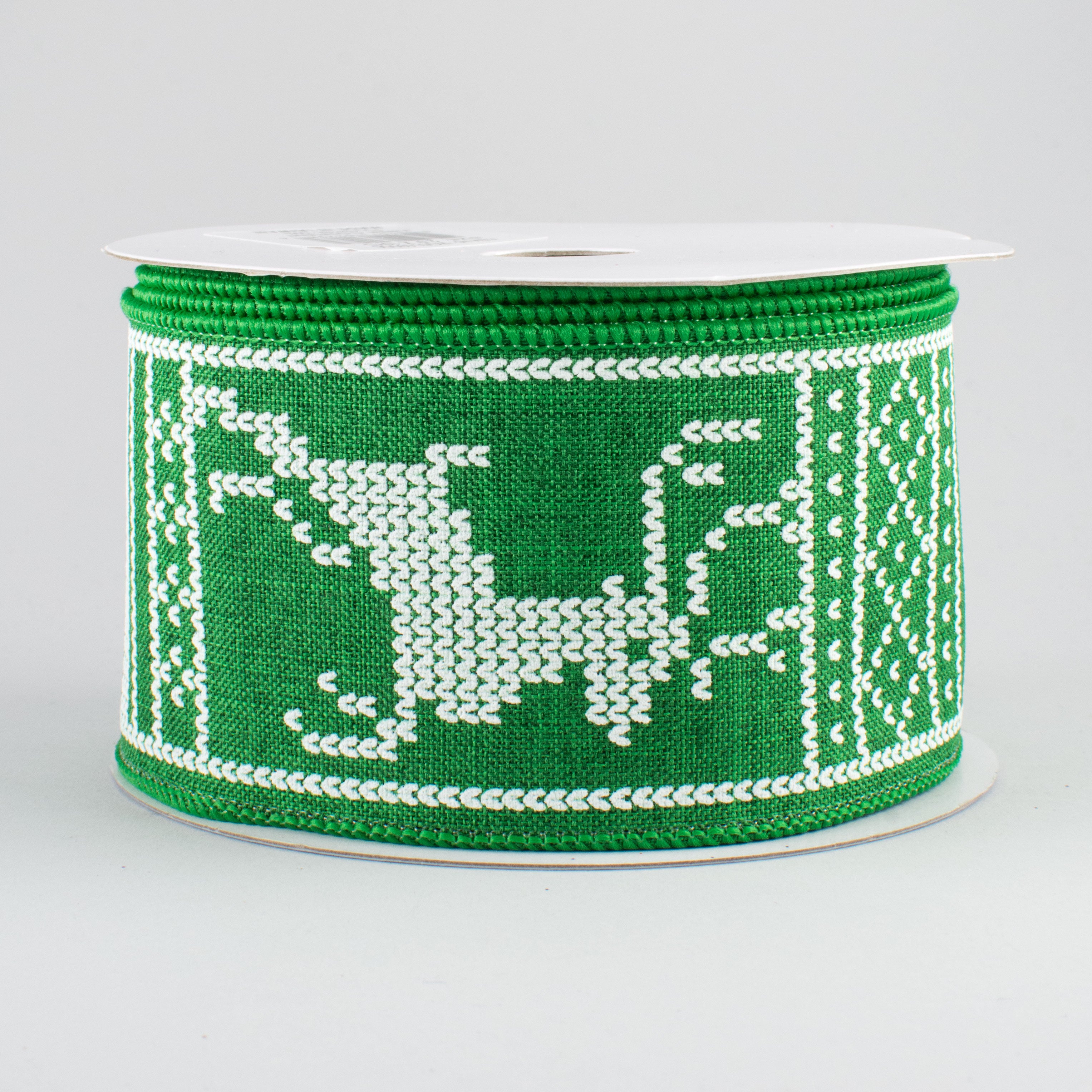 2.5" Christmas Sweater Ribbon: Emerald Green & White (10 Yards)