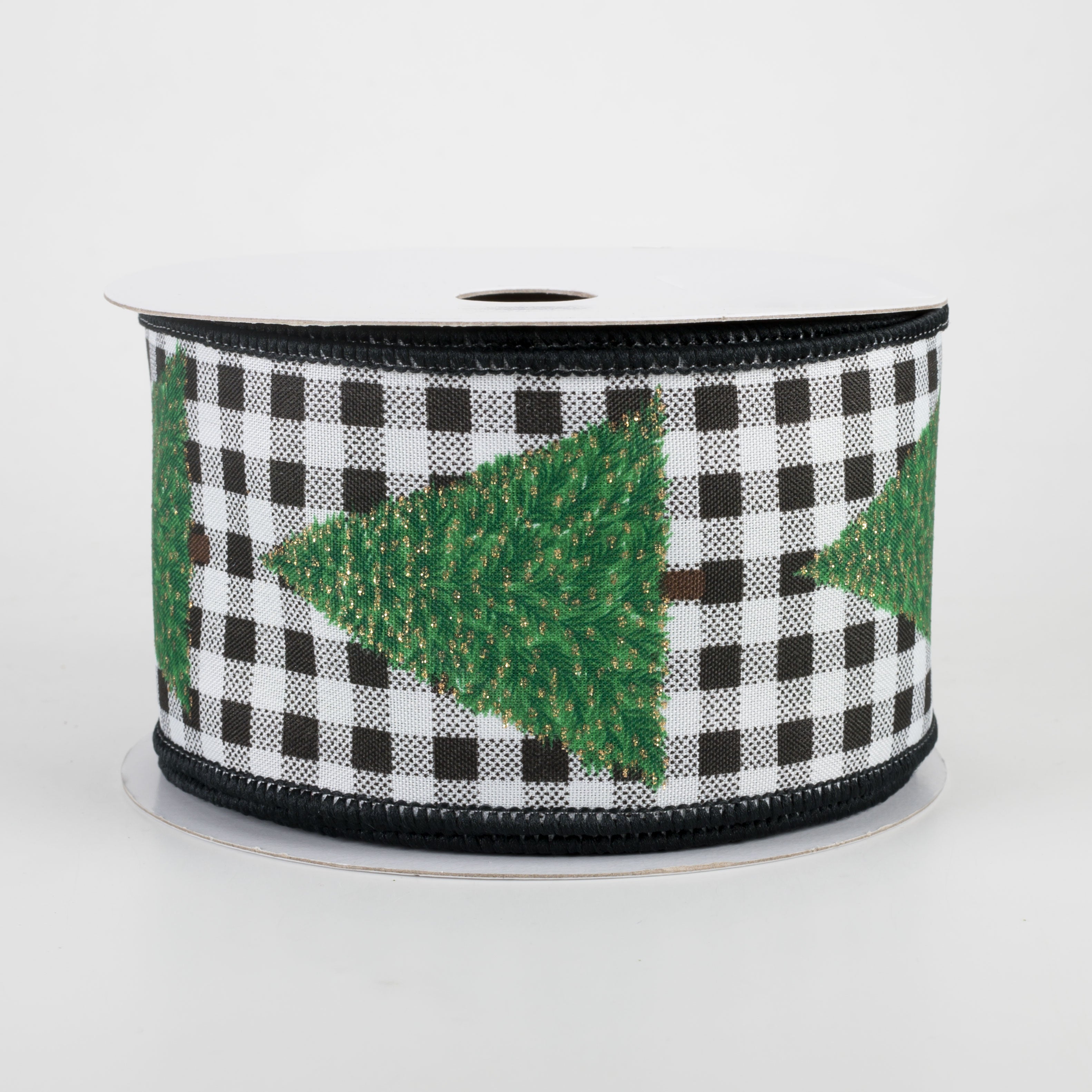 2.5" Christmas Tree Gingham Check Ribbon: Black & White (10 Yards)