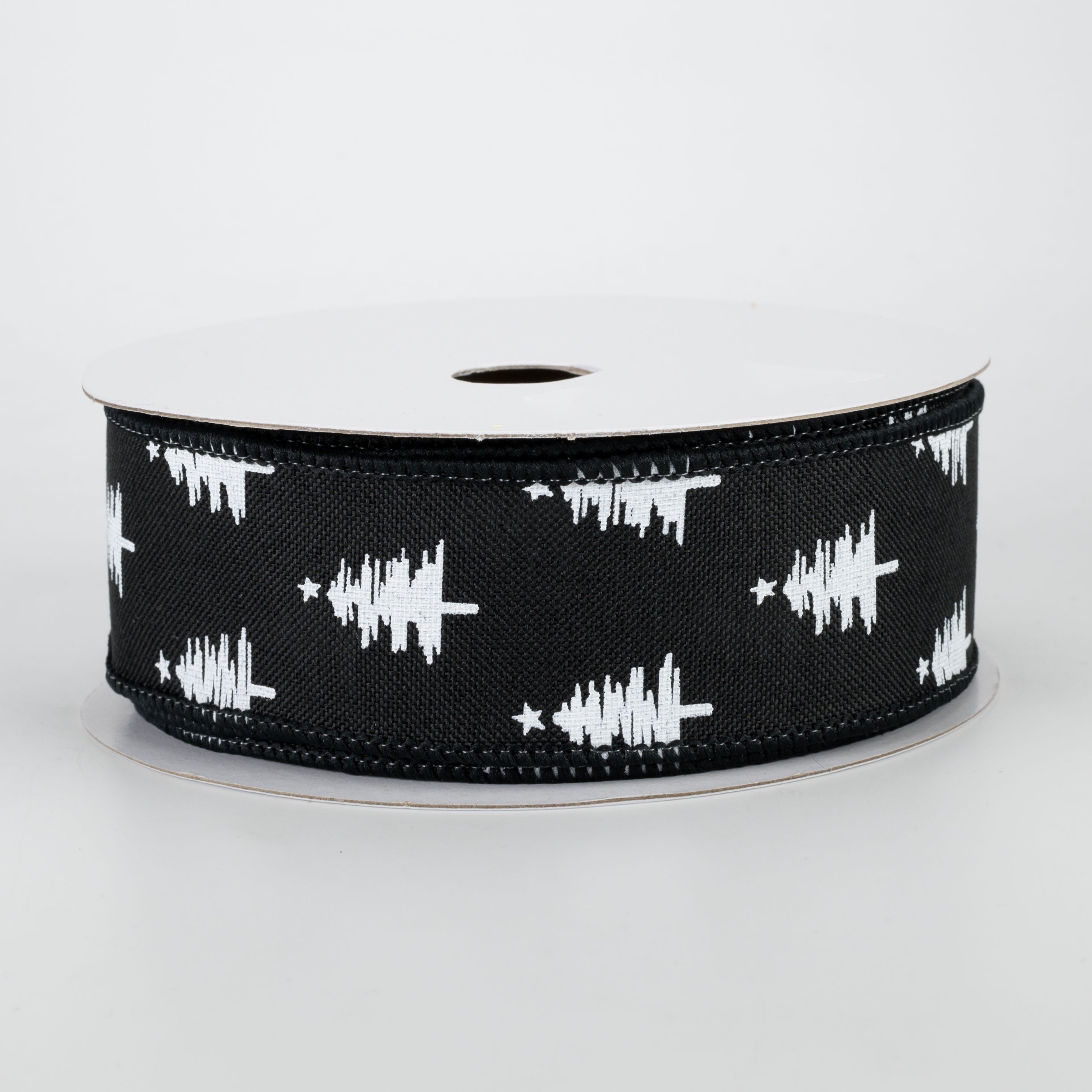 1.5" Christmas Trees Ribbon: Black (10 Yards)