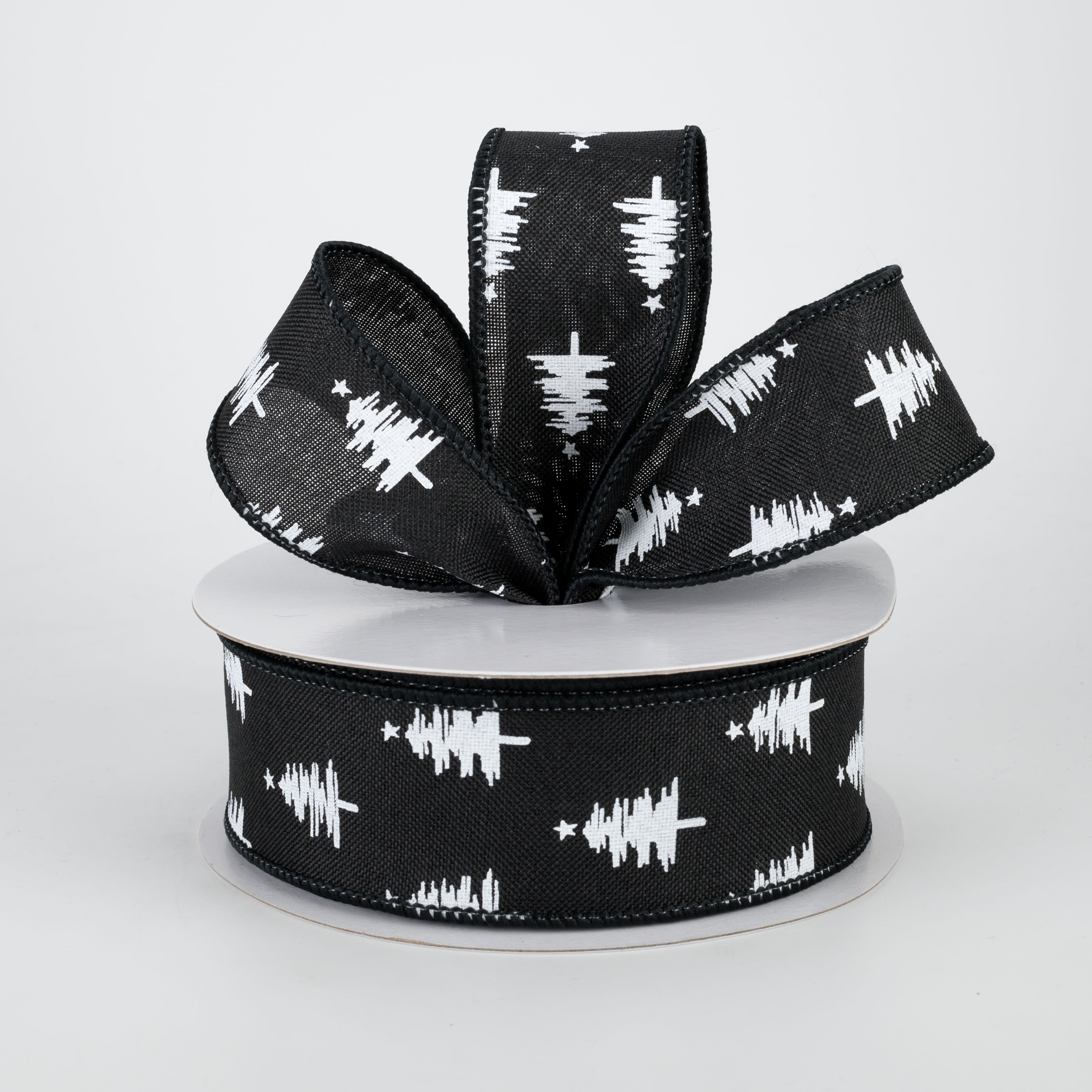 1.5" Christmas Trees Ribbon: Black (10 Yards) Lifestyle Photo