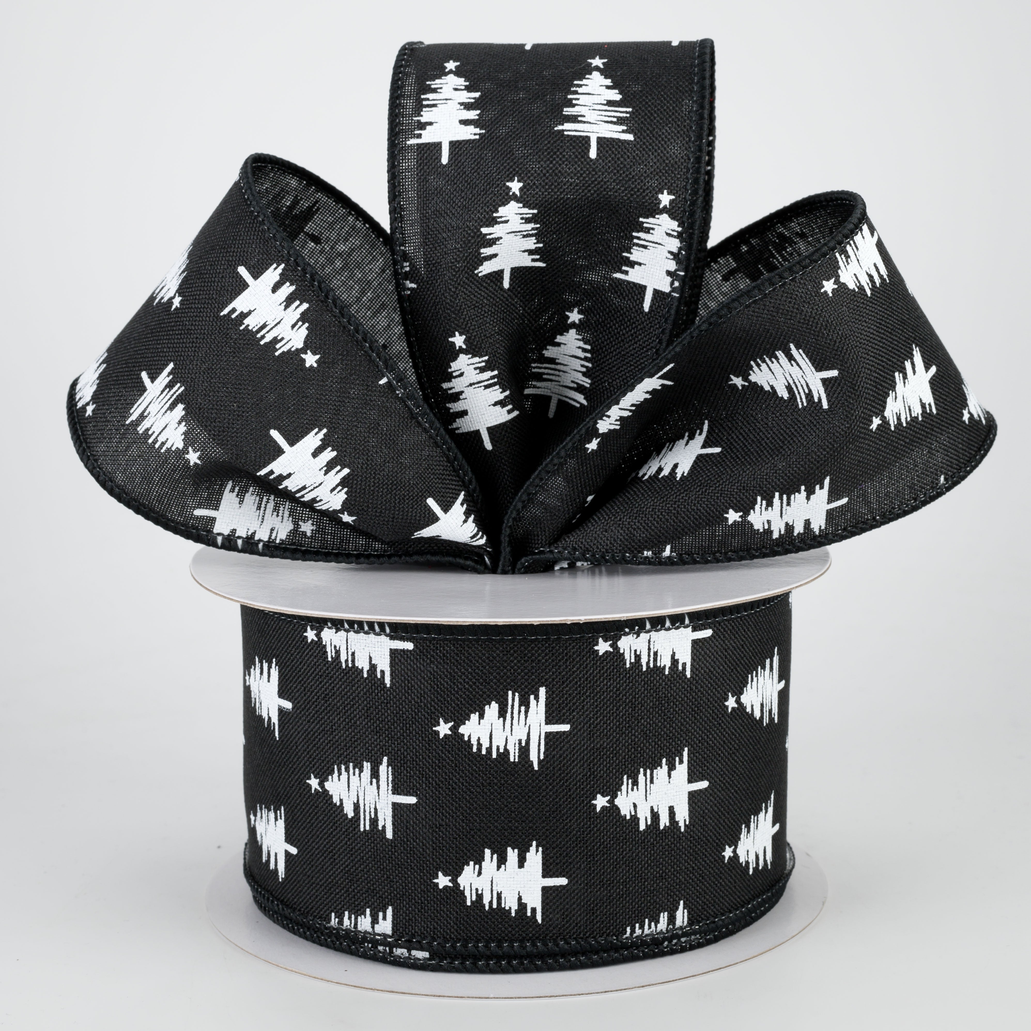 2.5" Christmas Trees Ribbon: Black (10 Yards) Lifestyle Photo
