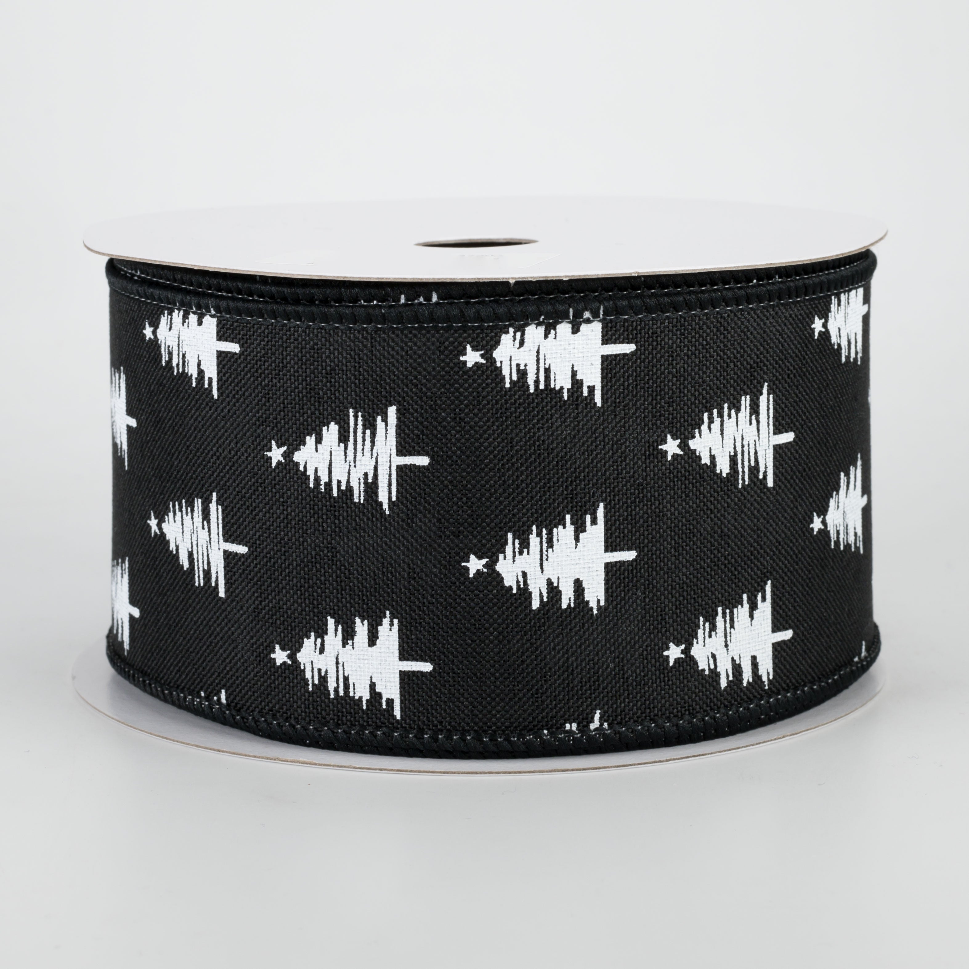 2.5" Christmas Trees Ribbon: Black (10 Yards)