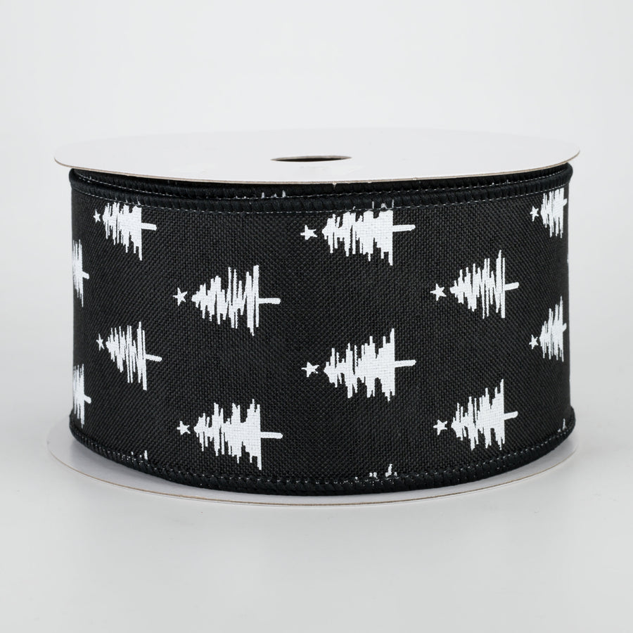 2.5" Christmas Trees Ribbon: Black (10 Yards)