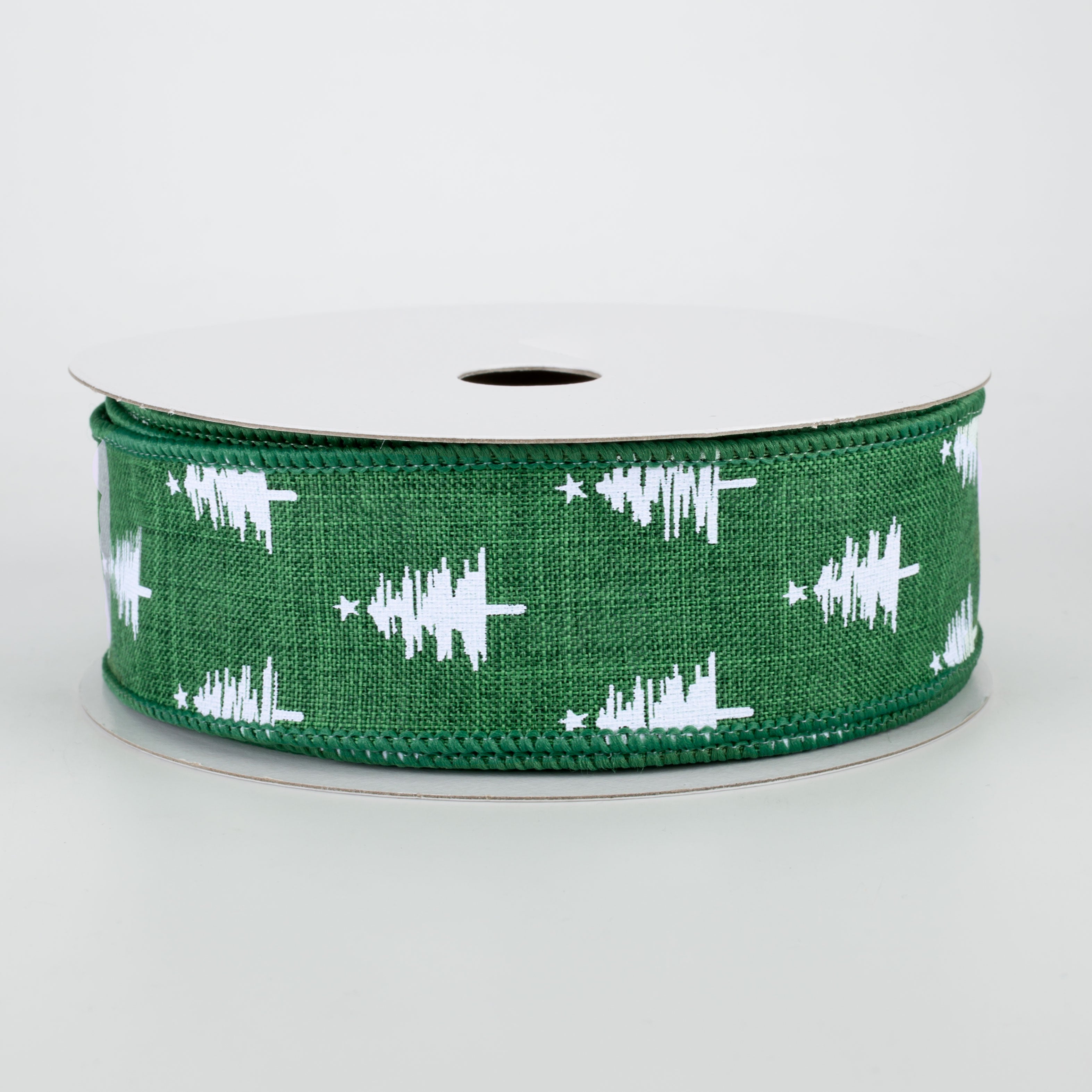 1.5" Christmas Trees Ribbon: Emerald (10 Yards)