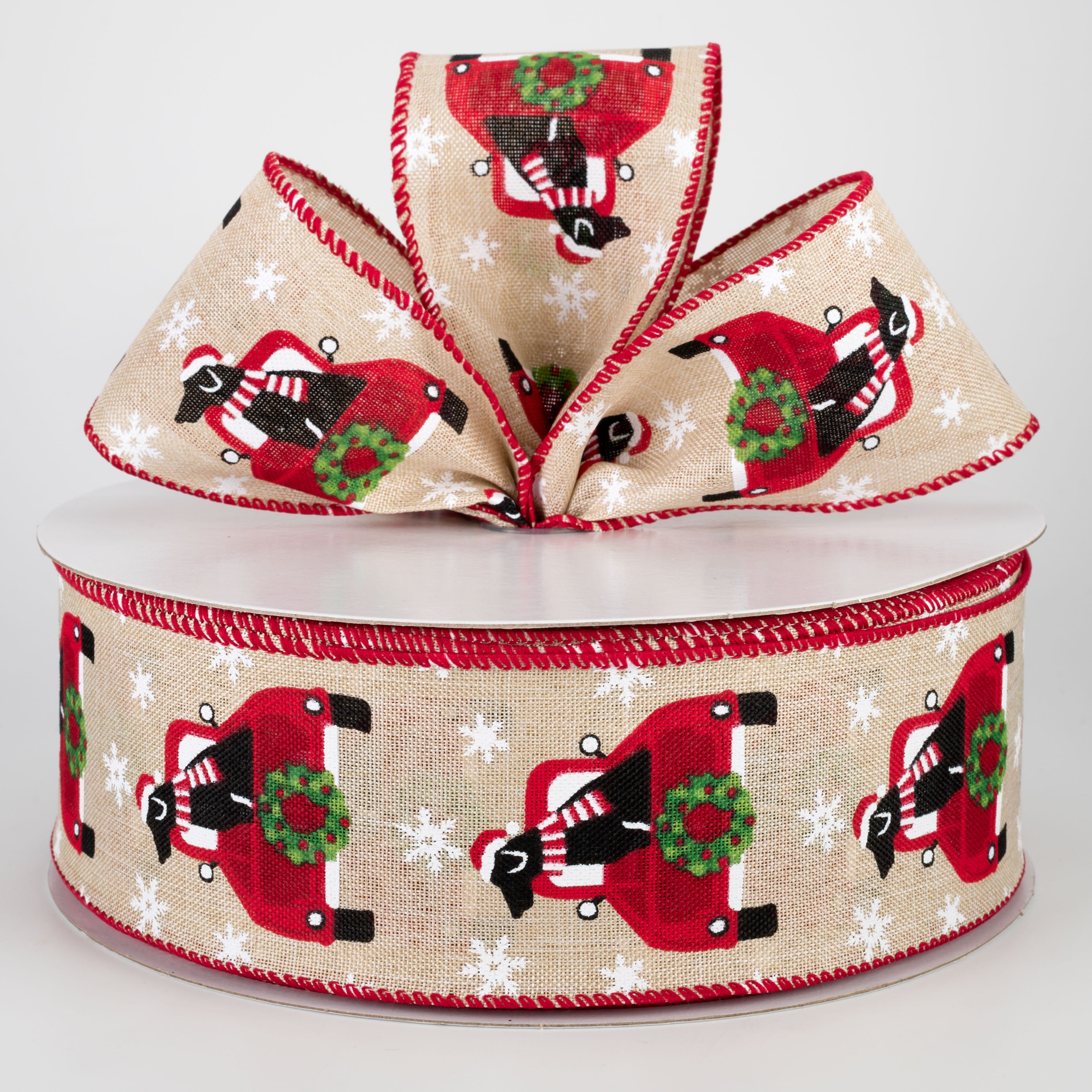2.5" Christmas Truck With Dog Ribbon (50 Yards) Lifestyle Photo