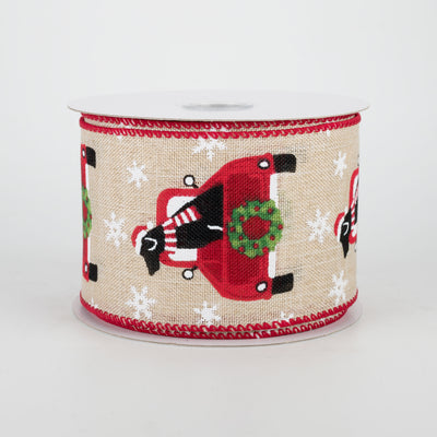 2.5" Christmas Truck With Dog Ribbon (10 Yards)