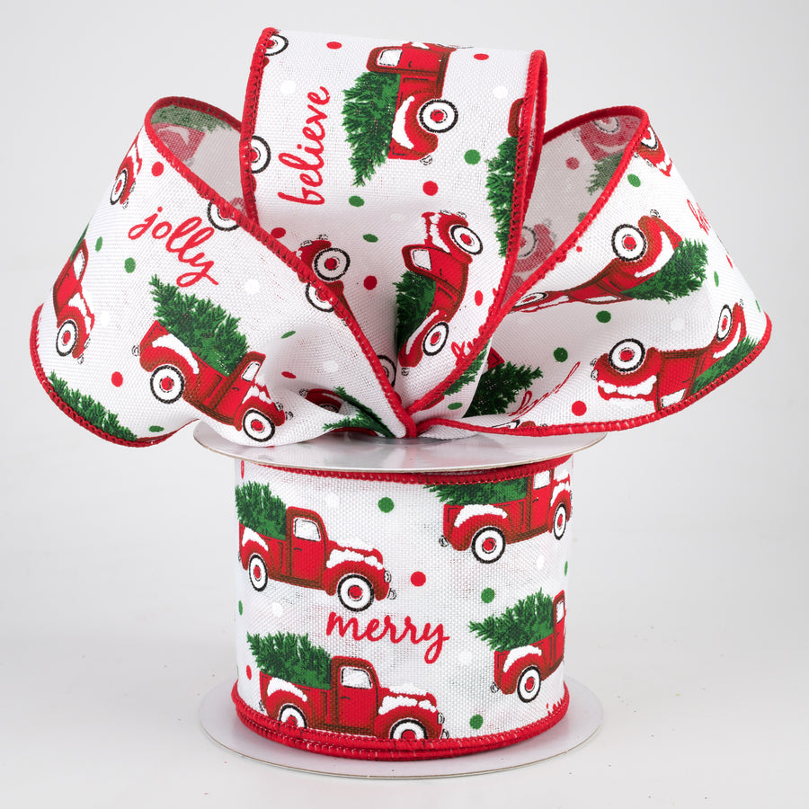 2.5" Christmas Trucks Polka Dot Ribbon: White (10 Yards) Lifestyle Photo