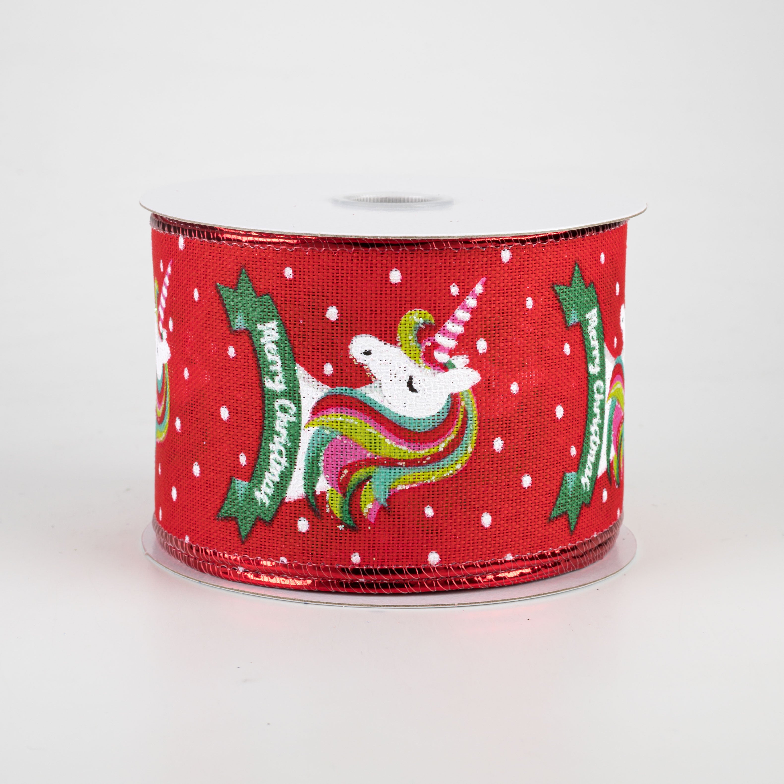 2.5" Christmas Unicorn Linen Ribbon: Red (10 Yards) Item Number: 71011-40-12
