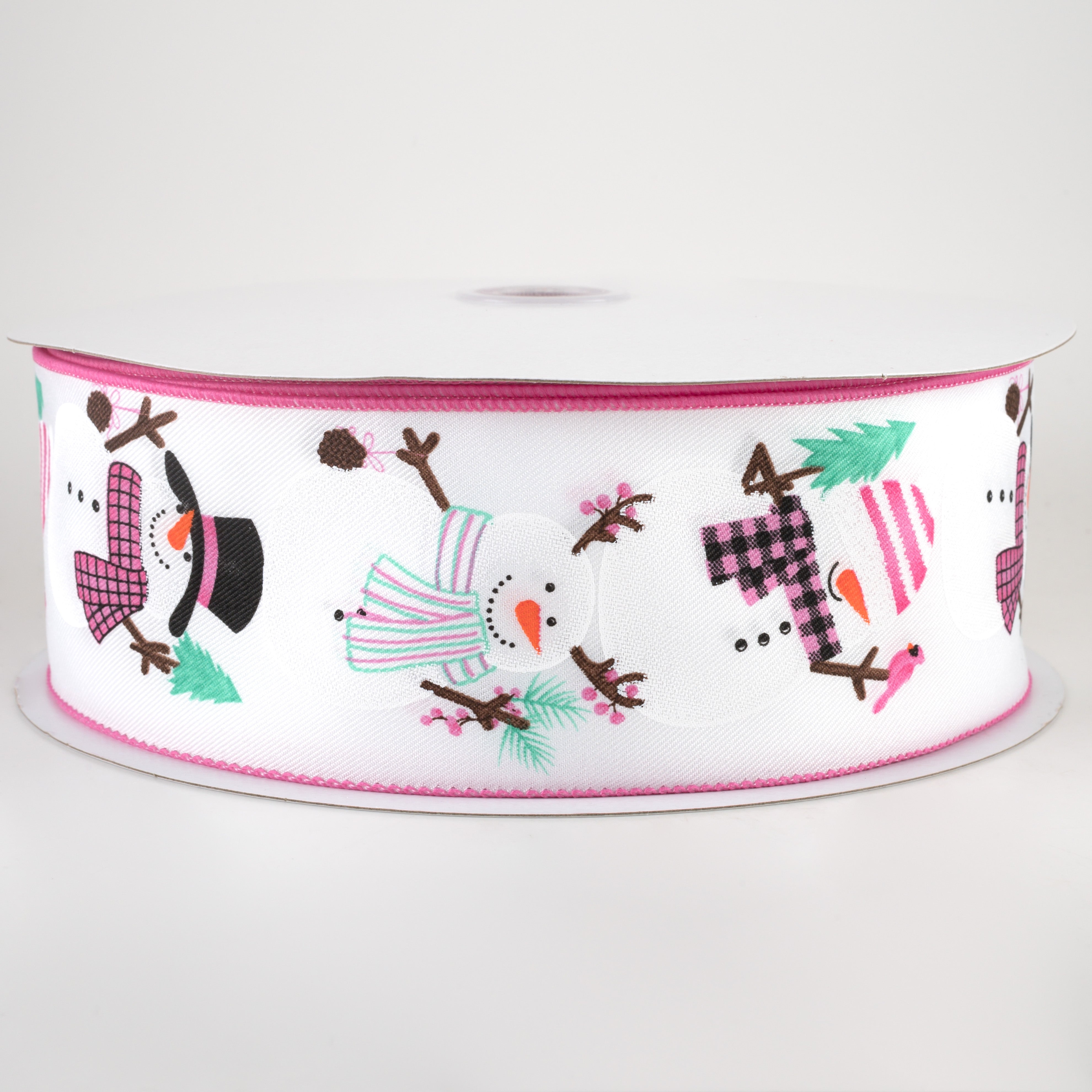 2.5" Chubby Snowman Ribbon: White, Pink, Mint (50 Yards)