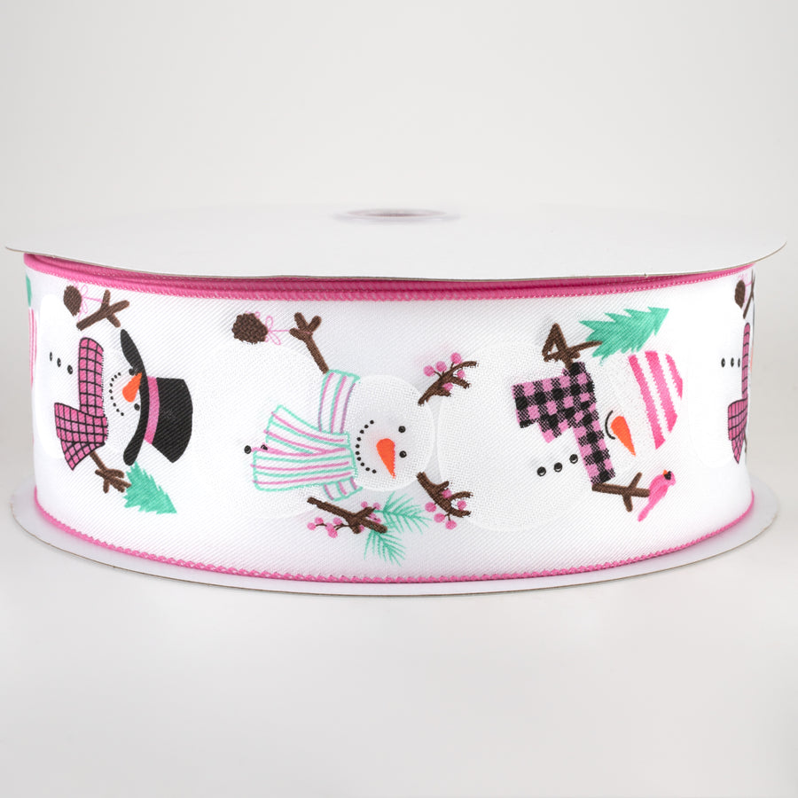 2.5" Chubby Snowman Ribbon: White, Pink, Mint (50 Yards)