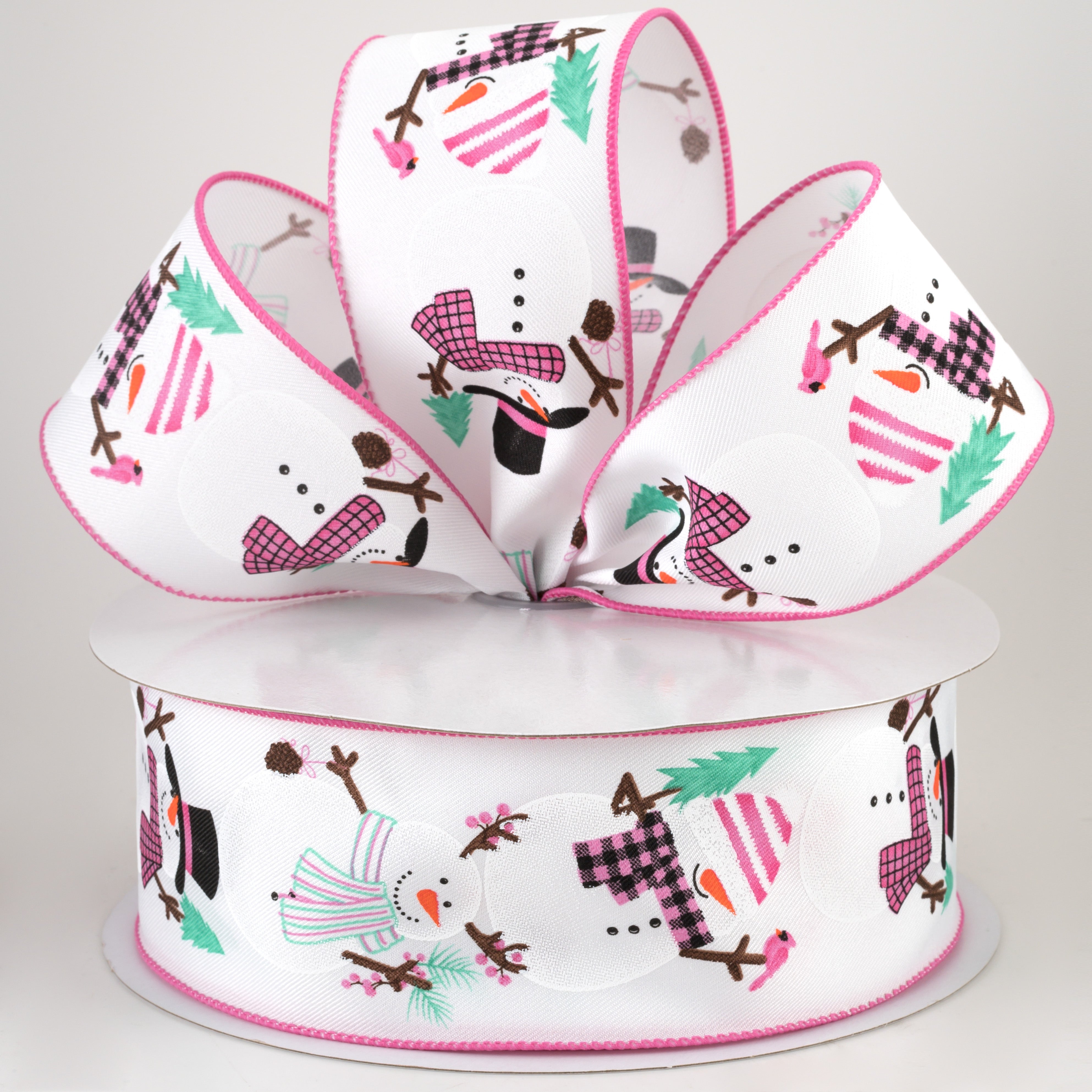 2.5" Chubby Snowman Ribbon: White, Pink, Mint (50 Yards) Lifestyle Photo