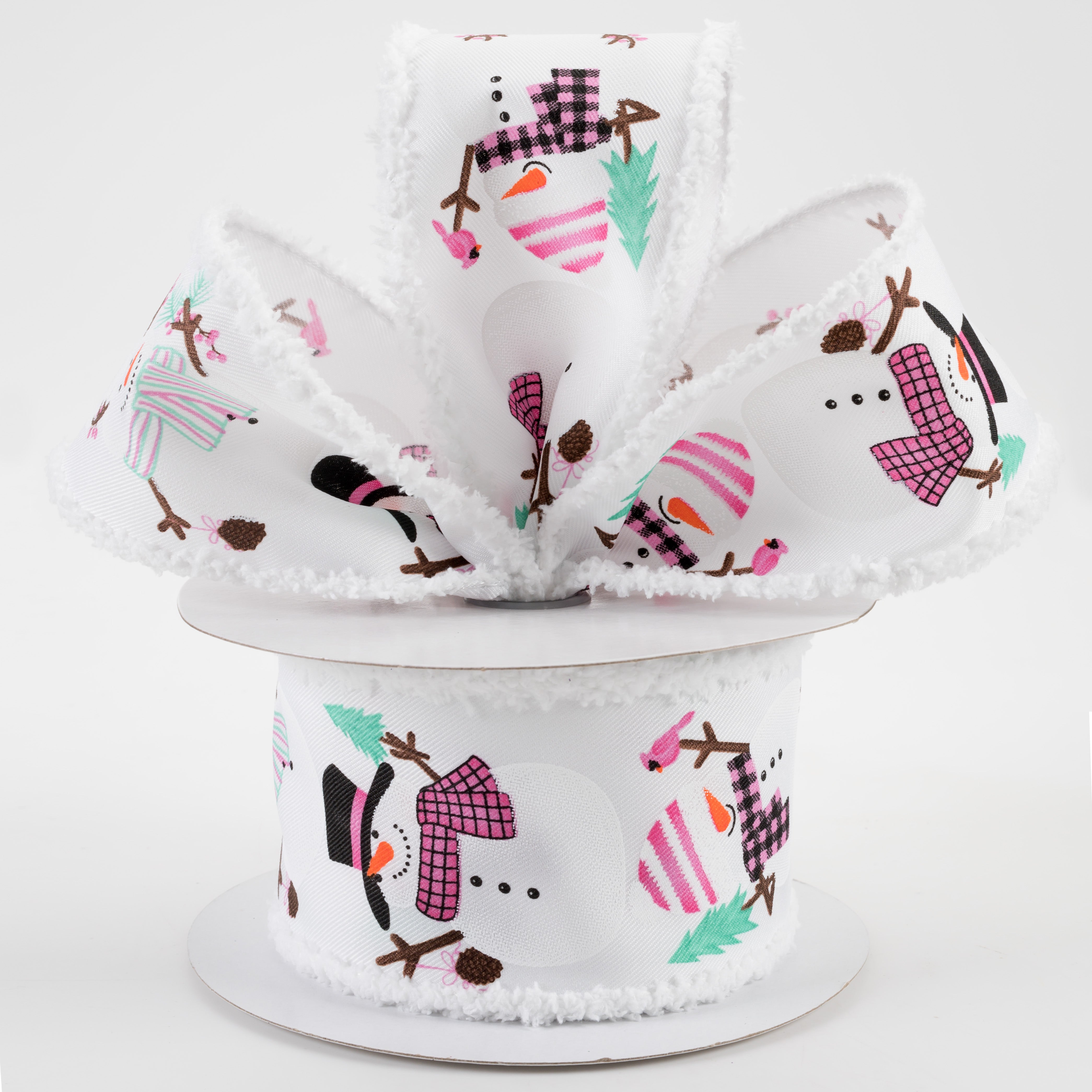 2.5" Chubby Snowman Snow Edge Ribbon: White, Pink, Mint (10 Yards) Lifestyle Photo
