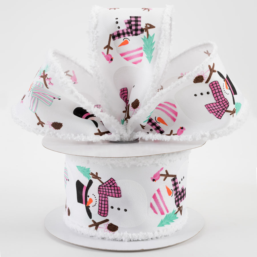 2.5" Chubby Snowman Snow Edge Ribbon: White, Pink, Mint (10 Yards) Lifestyle Photo