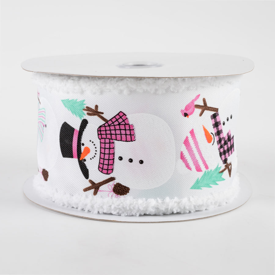 2.5" Chubby Snowman Snow Edge Ribbon: White, Pink, Mint (10 Yards)