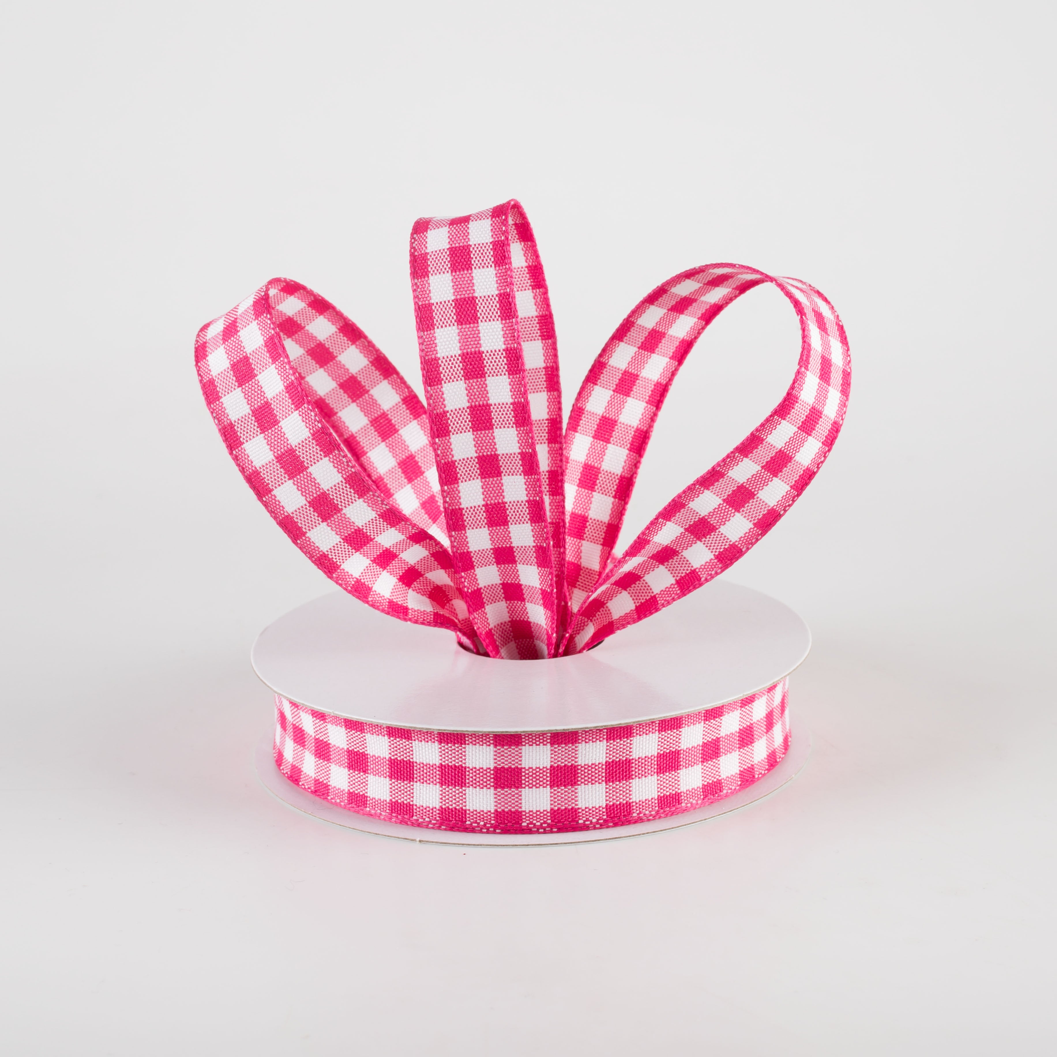 5/8" Classic Check Ribbon: Fuchsia Pink & White (10 Yards) Lifestyle Photo
