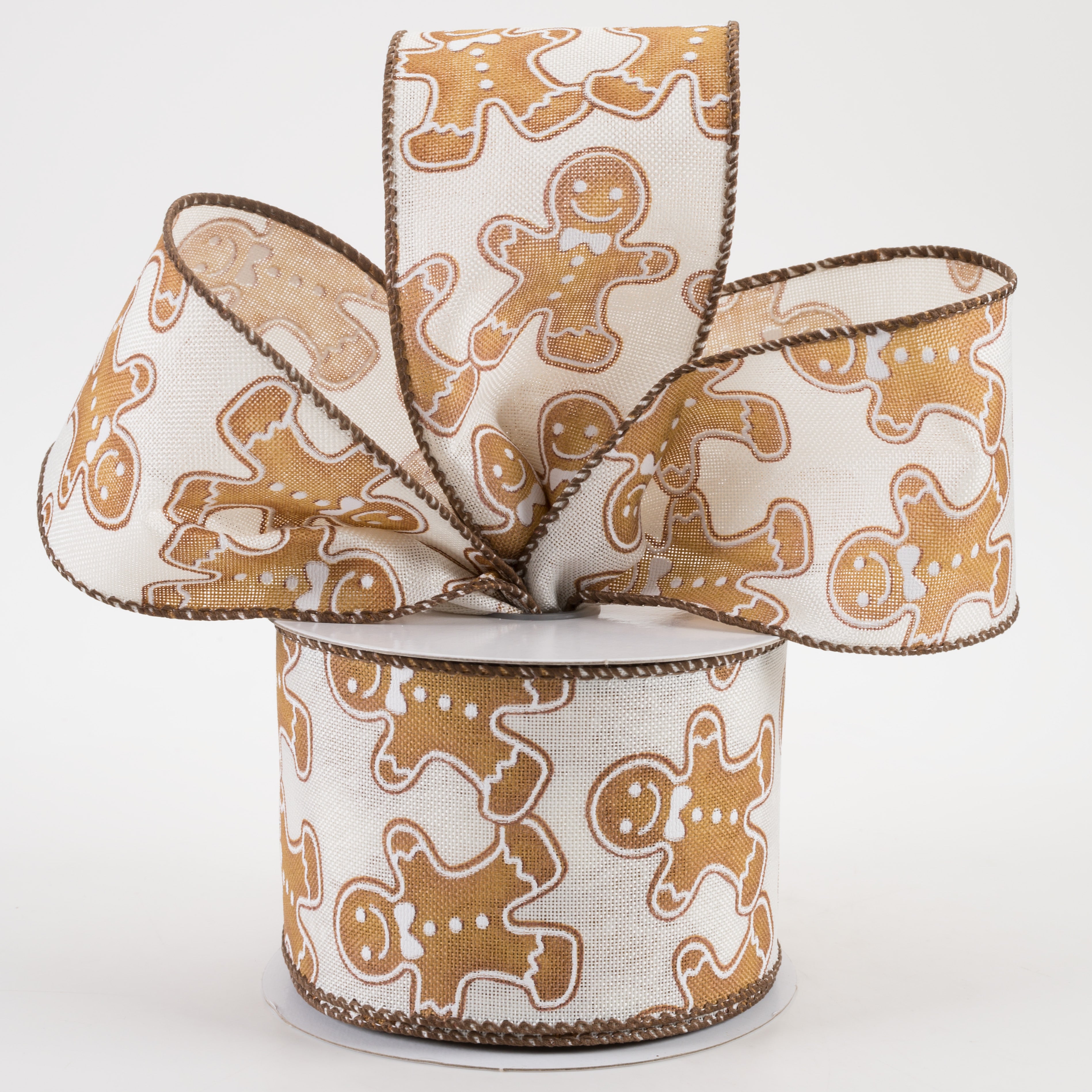 2.5" Classic Gingerbread Men Linen Ribbon: Ivory (10 Yards) Lifestyle Photo