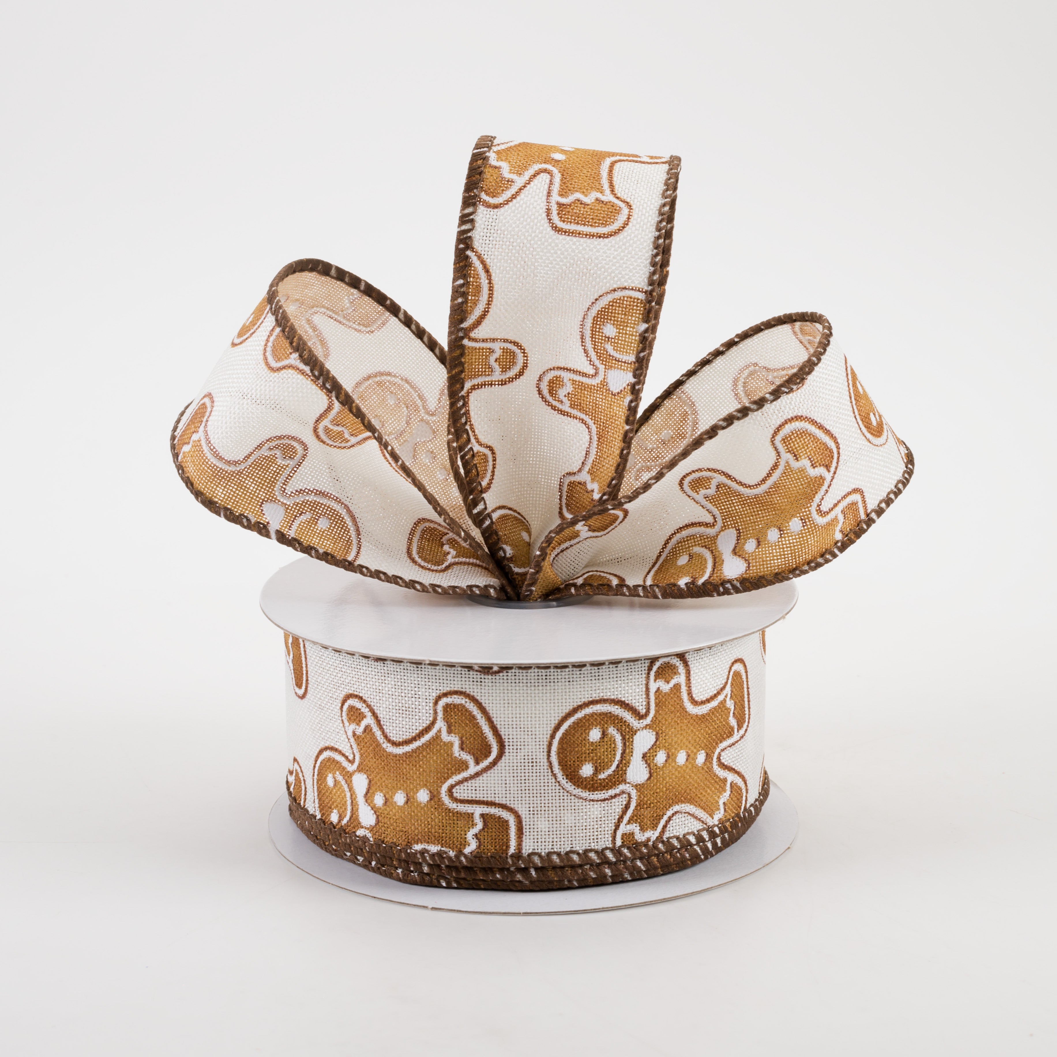 1.5" Classic Gingerbread Men Linen Ribbon: Ivory (10 Yards) Lifestyle Photo