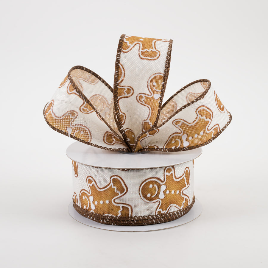 1.5" Classic Gingerbread Men Linen Ribbon: Ivory (10 Yards) Lifestyle Photo