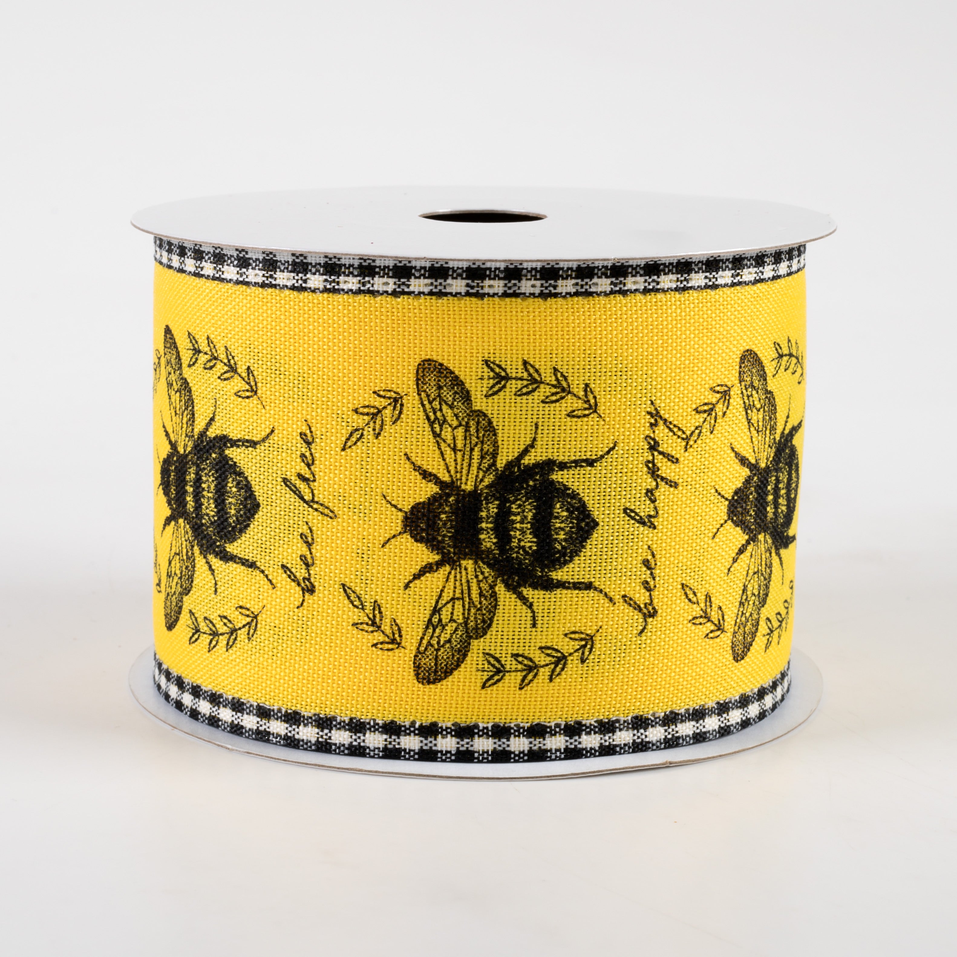 2.5" Classic Honey Bees Gingham Edge Ribbon: Sun Yellow (10 Yards)