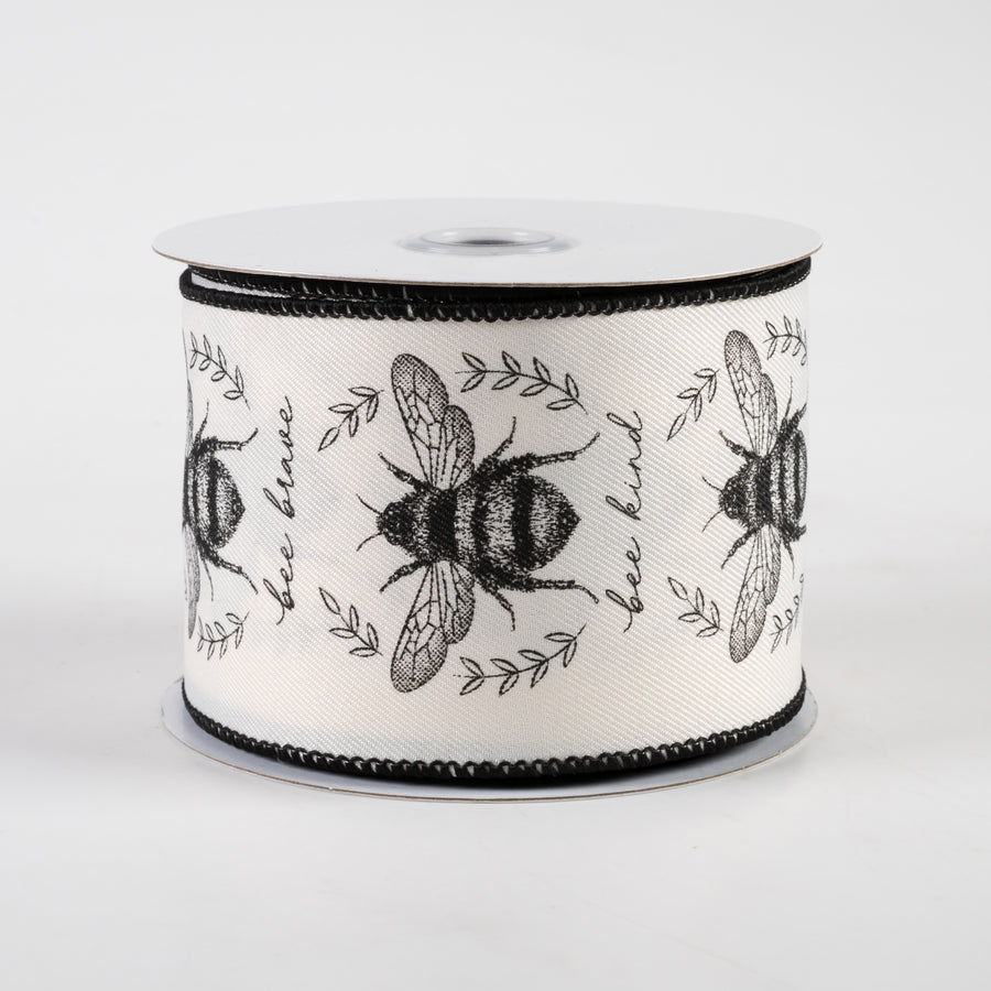 2.5" Classic Honey Bees Ribbon: Ivory (10 Yards)