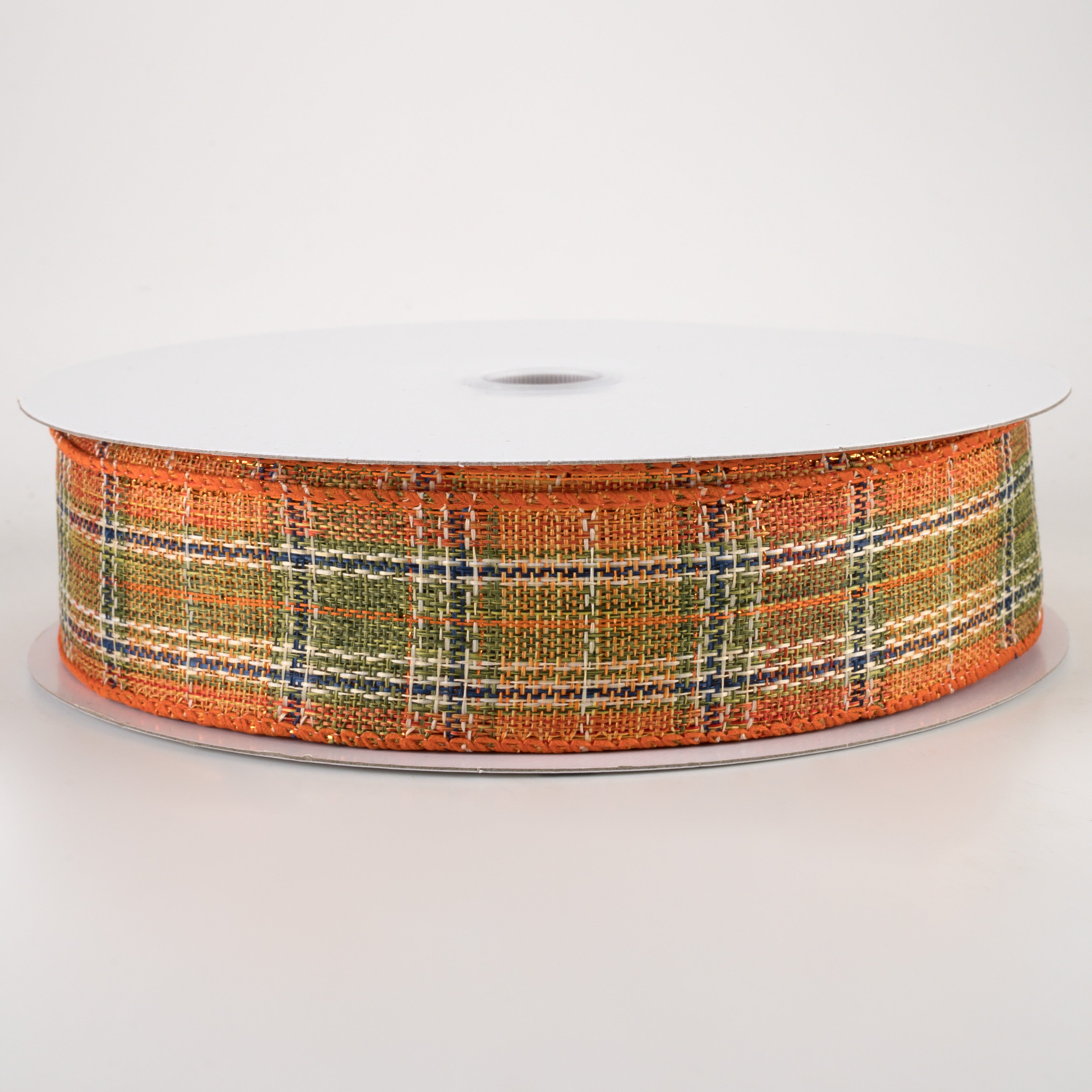 1.5" Coarse Weave Metallic Plaid Ribbon: Fall (50 Yards)