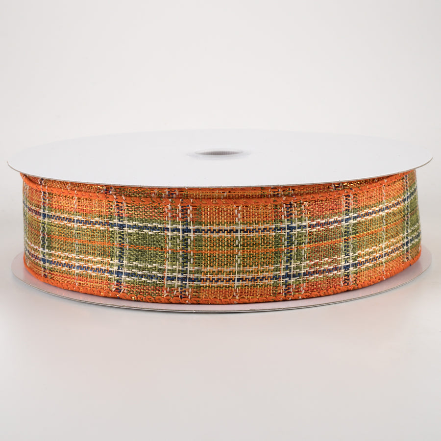 1.5" Coarse Weave Metallic Plaid Ribbon: Fall (50 Yards)