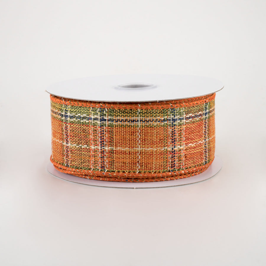 1.5" Coarse Weave Metallic Plaid Ribbon: Fall (10 Yards)