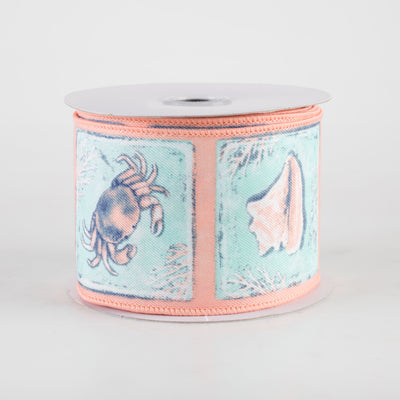 2.5" Coastal Blocks Ribbon: Turquoise on Coral (10 Yards)