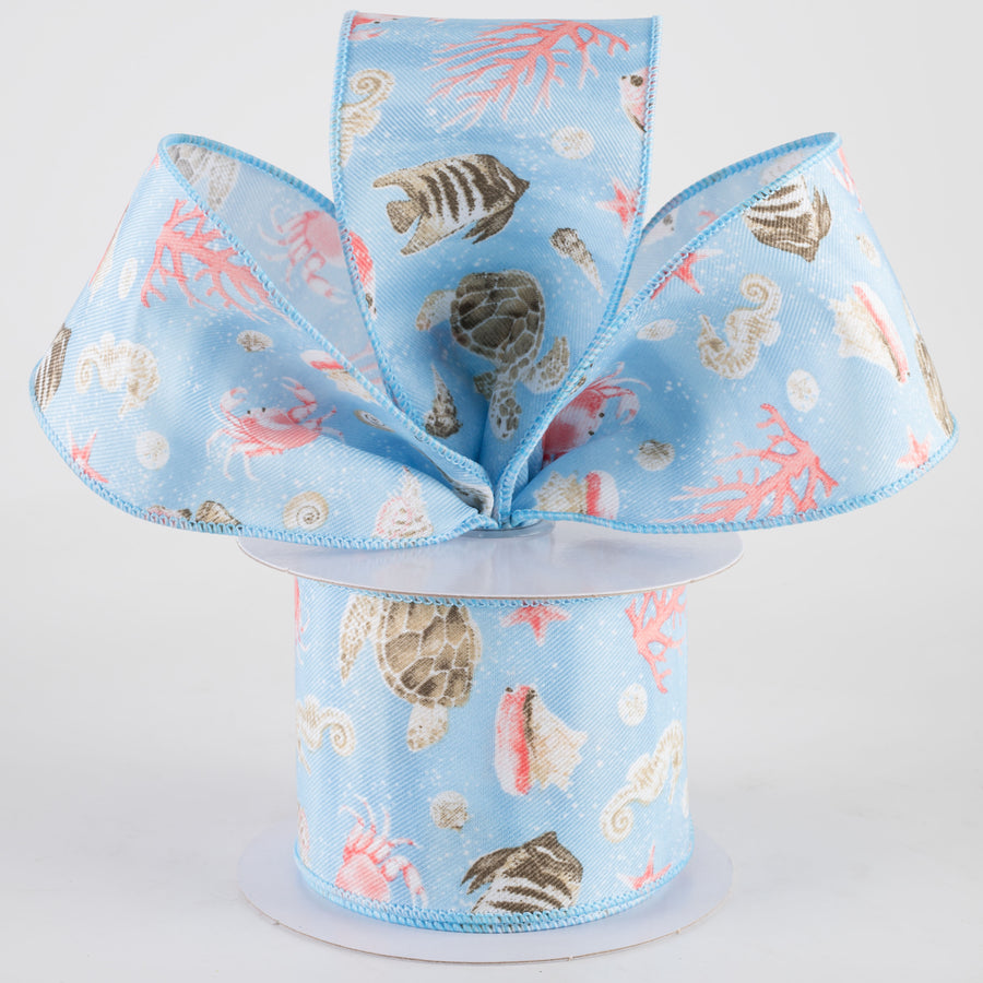 2.5" Coastal Ocean Life Ribbon: Light Blue (10 Yards) Lifestyle Photo