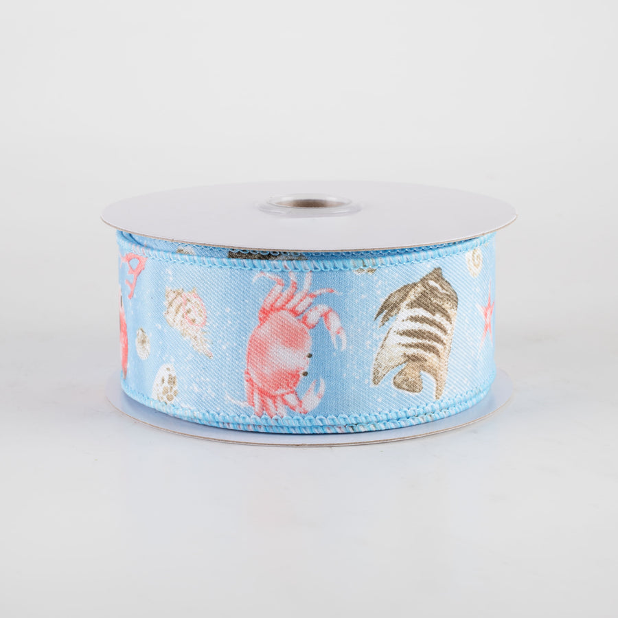 1.5" Coastal Ocean Life Ribbon: Light Blue (10 Yards)