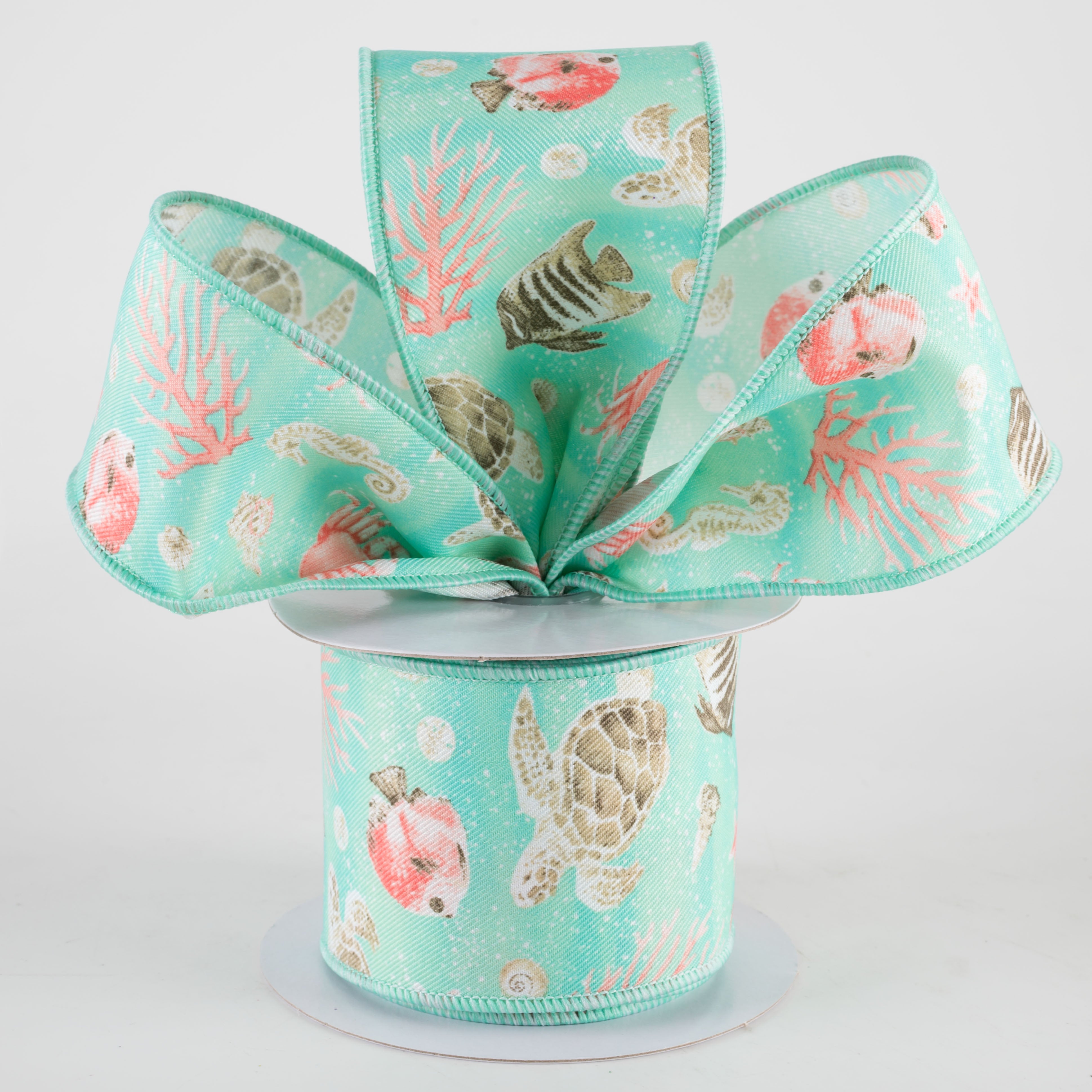 2.5" Coastal Ocean Life Ribbon: Seafoam Blue Green (10 Yards) Lifestyle Photo