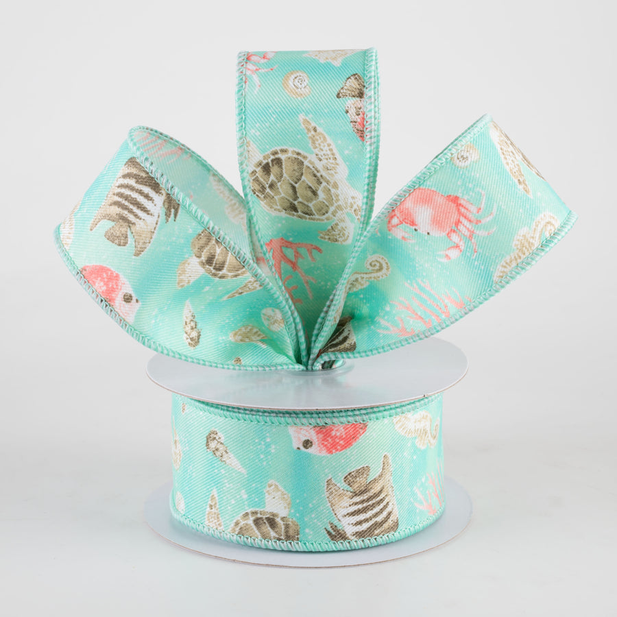 1.5" Coastal Ocean Life Ribbon: Seafoam Blue Green (10 Yards) Lifestyle Photo