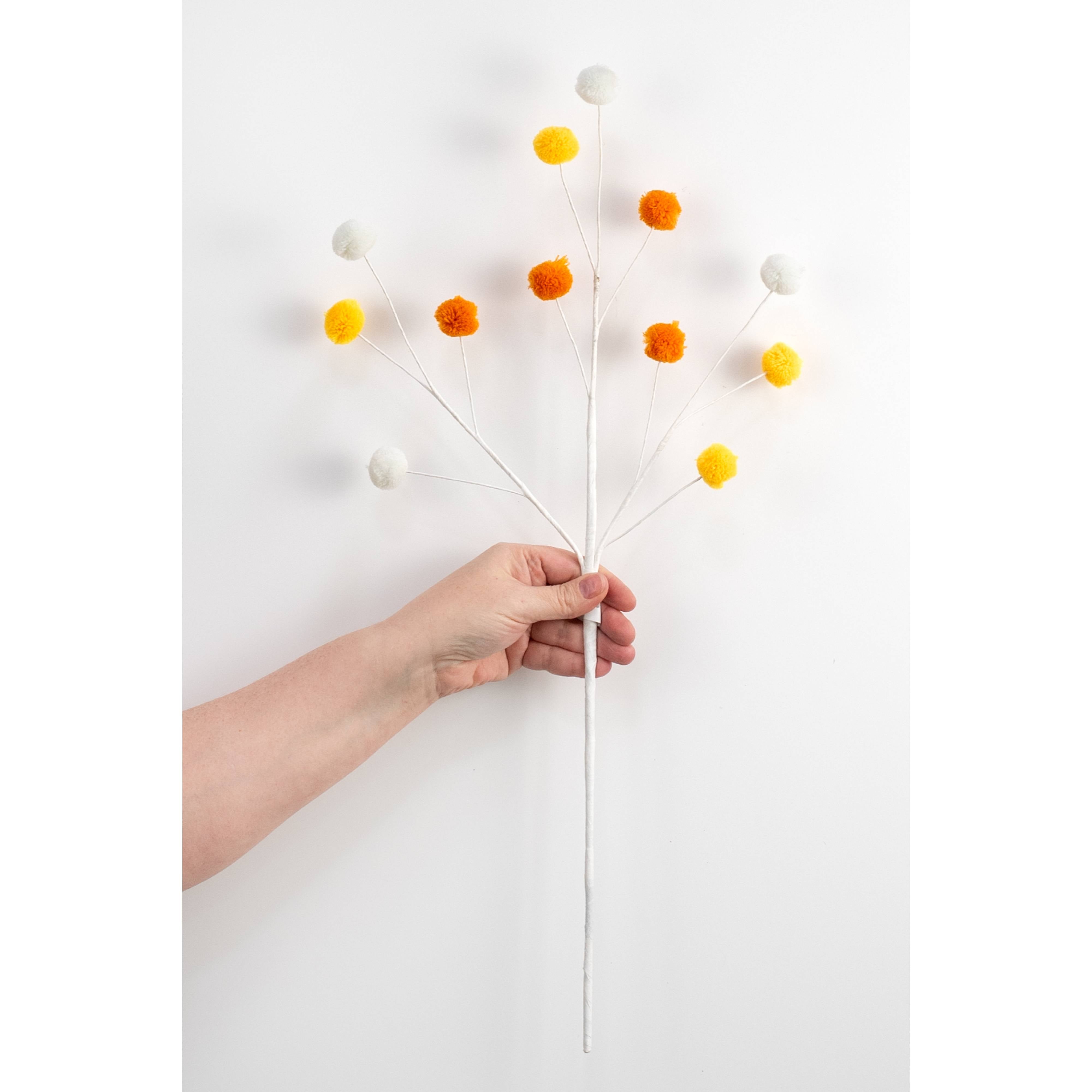 23" 3-Color Pom Pom Spray: Candy Corn Hues detail photo 3