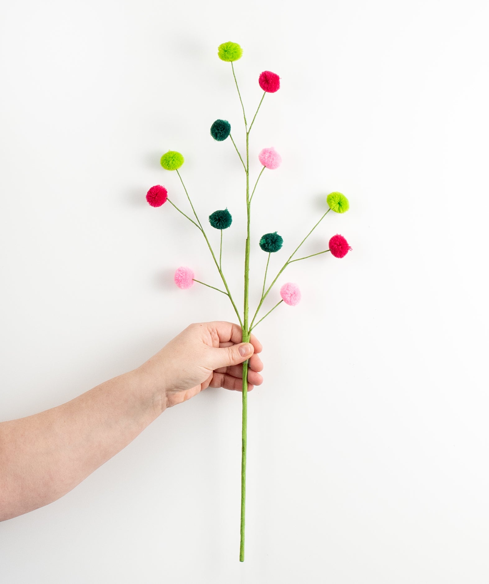 23" 4-Color Pom Pom Spray: Fuchsia, Pink, Lime, Emerald Green detail photo 3